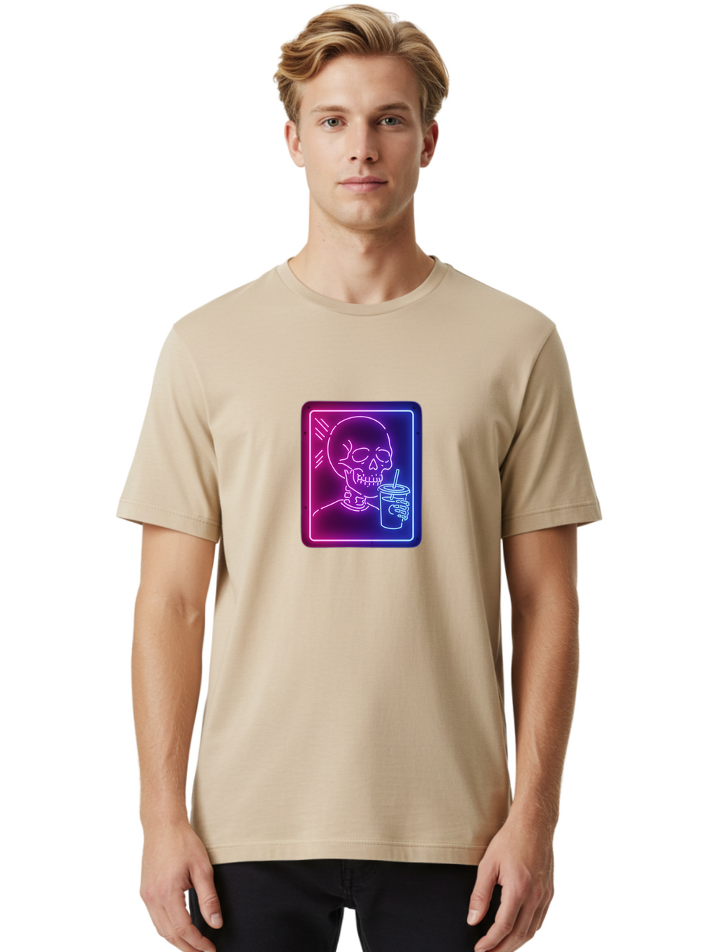 Neon-Skeleton-Drinking Men'S Graphic Tee, 100% Cotton, Comfortable Casual Summer Wear, Machine Washable, Vintage Camera, Old Camera, Antique Camera, Black Camera, Classic Photography, Photography Equipment, Nostalgic Device, Film Camera, Bak941