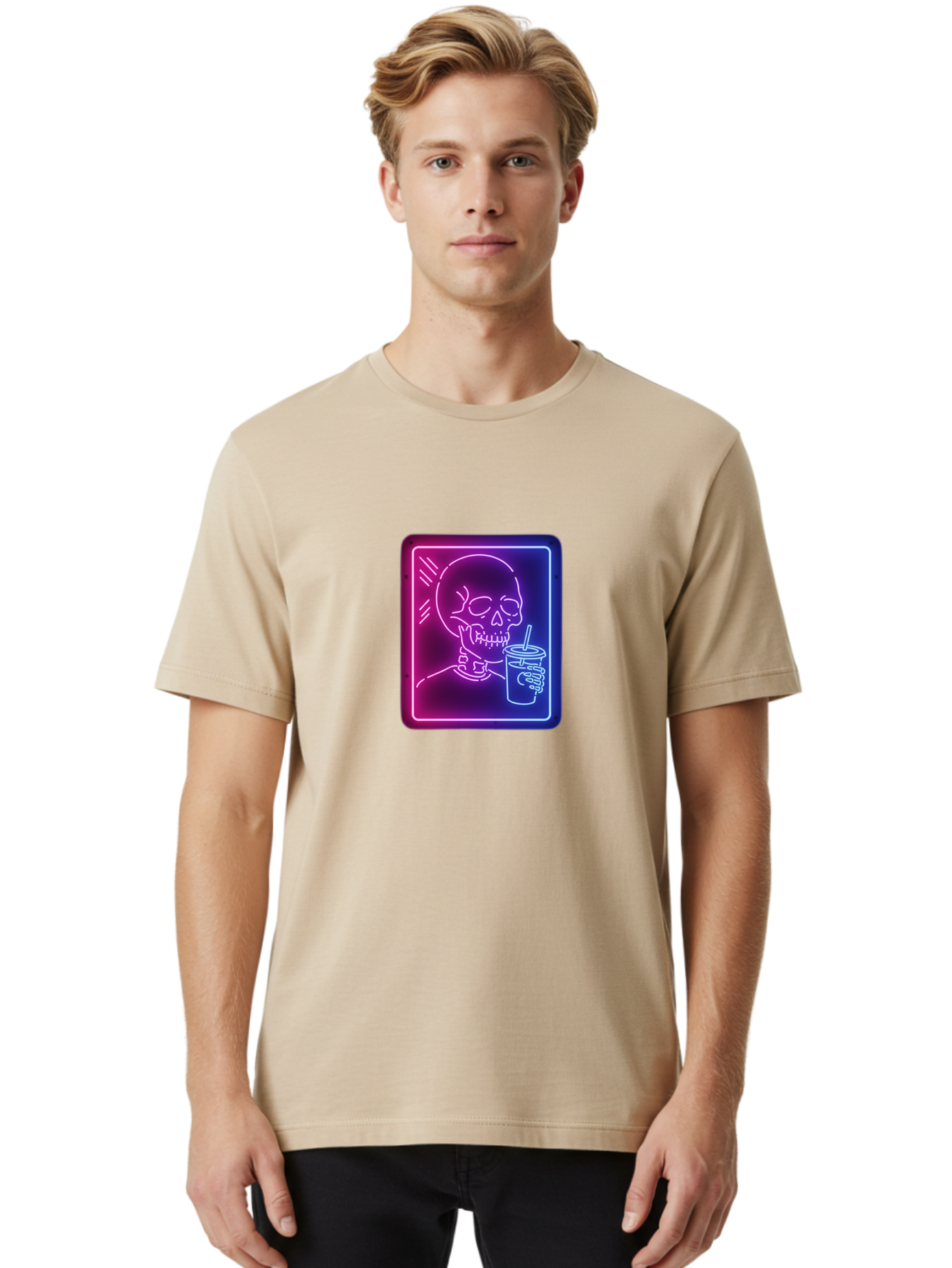 Neon-Skeleton-Drinking Men'S Graphic Tee, 100% Cotton, Comfortable Casual Summer Wear, Machine Washable, Vintage Camera, Old Camera, Antique Camera, Black Camera, Classic Photography, Photography Equipment, Nostalgic Device, Film Camera, Bak941