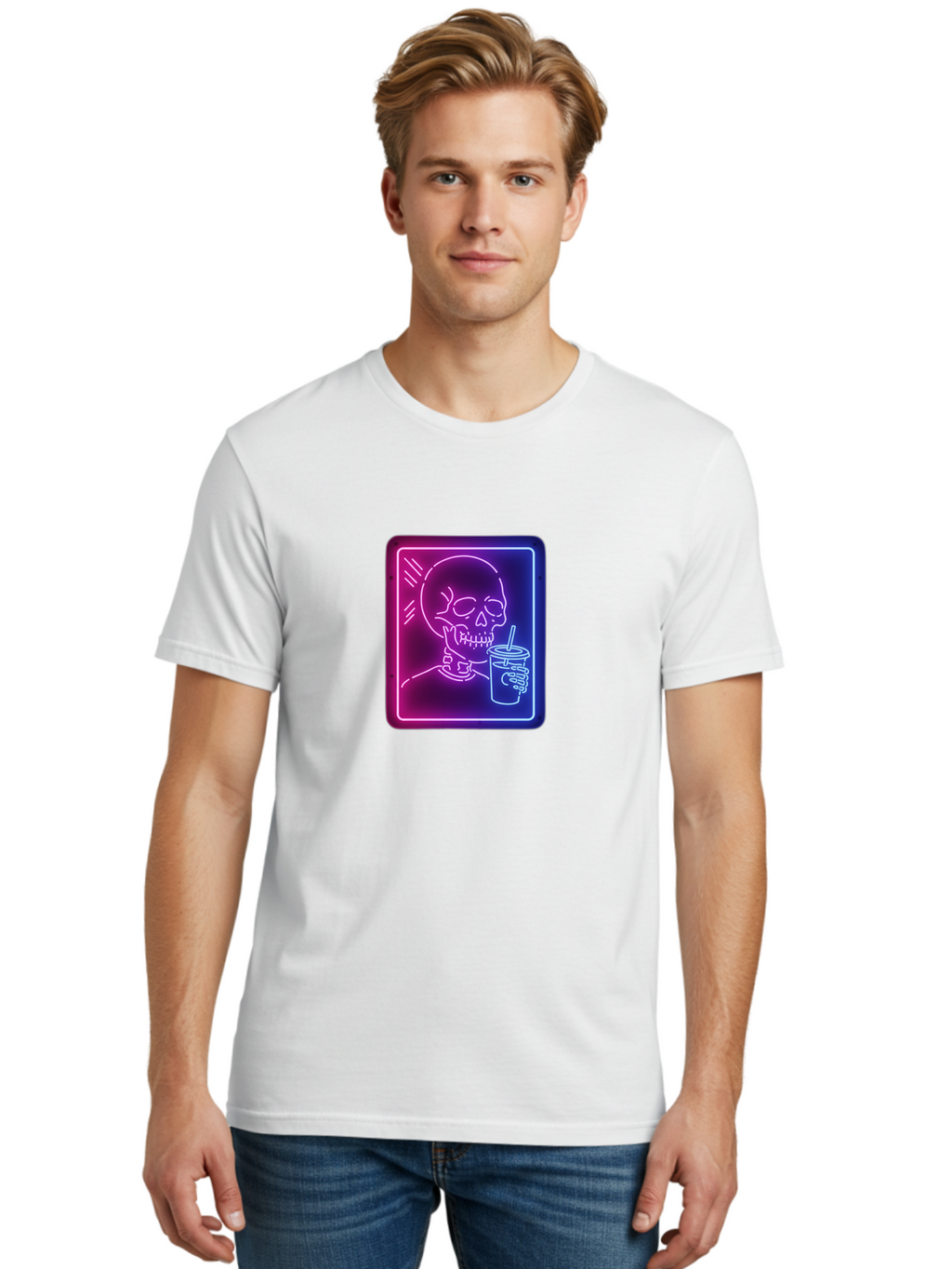 Neon-Skeleton-Drinking Men'S Graphic Tee, 100% Cotton, Comfortable Casual Summer Wear, Machine Washable, Vintage Camera, Old Camera, Antique Camera, Black Camera, Classic Photography, Photography Equipment, Nostalgic Device, Film Camera, Bak941