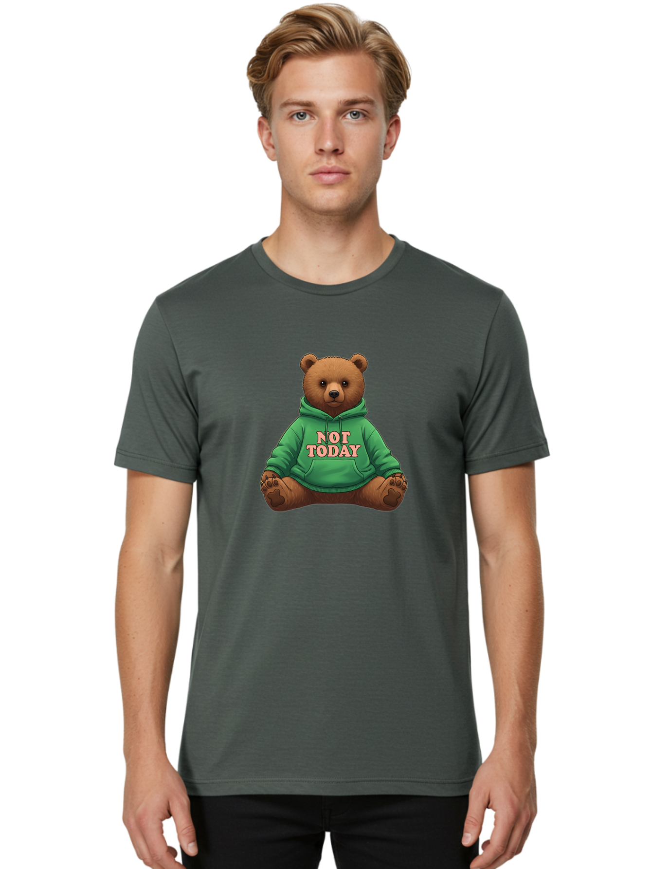 Not-Today-Bear-1 Men'S Graphic Tee, 100% Cotton, Comfortable Casual Summer Wear, Machine Washable, Vintage Camera, Old Camera, Antique Camera, Black Camera, Classic Photography, Photography Equipment, Nostalgic Device, Film Camera, Camera Art Bak957