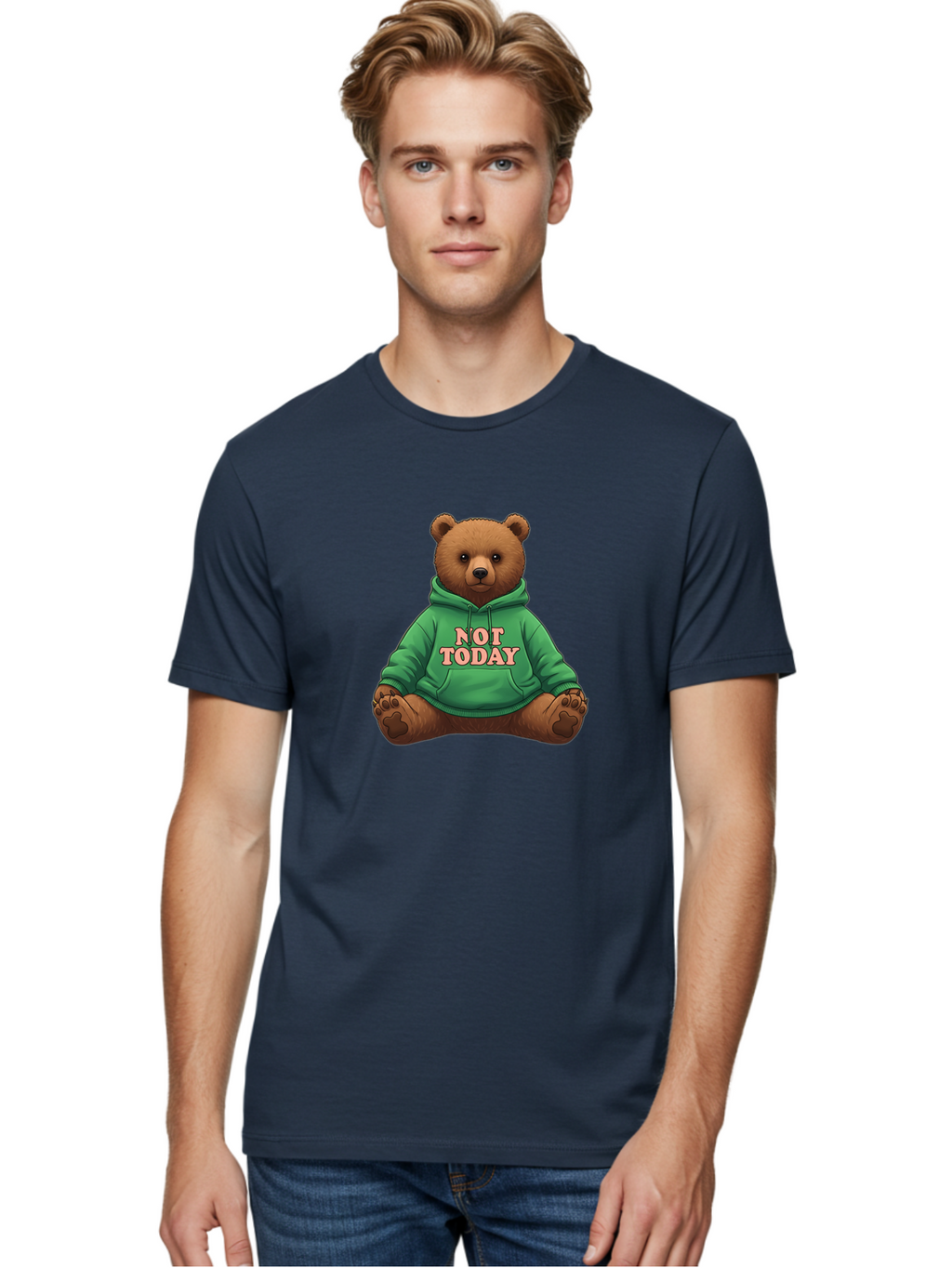 Not-Today-Bear-1 Men'S Graphic Tee, 100% Cotton, Comfortable Casual Summer Wear, Machine Washable, Vintage Camera, Old Camera, Antique Camera, Black Camera, Classic Photography, Photography Equipment, Nostalgic Device, Film Camera, Camera Art Bak957