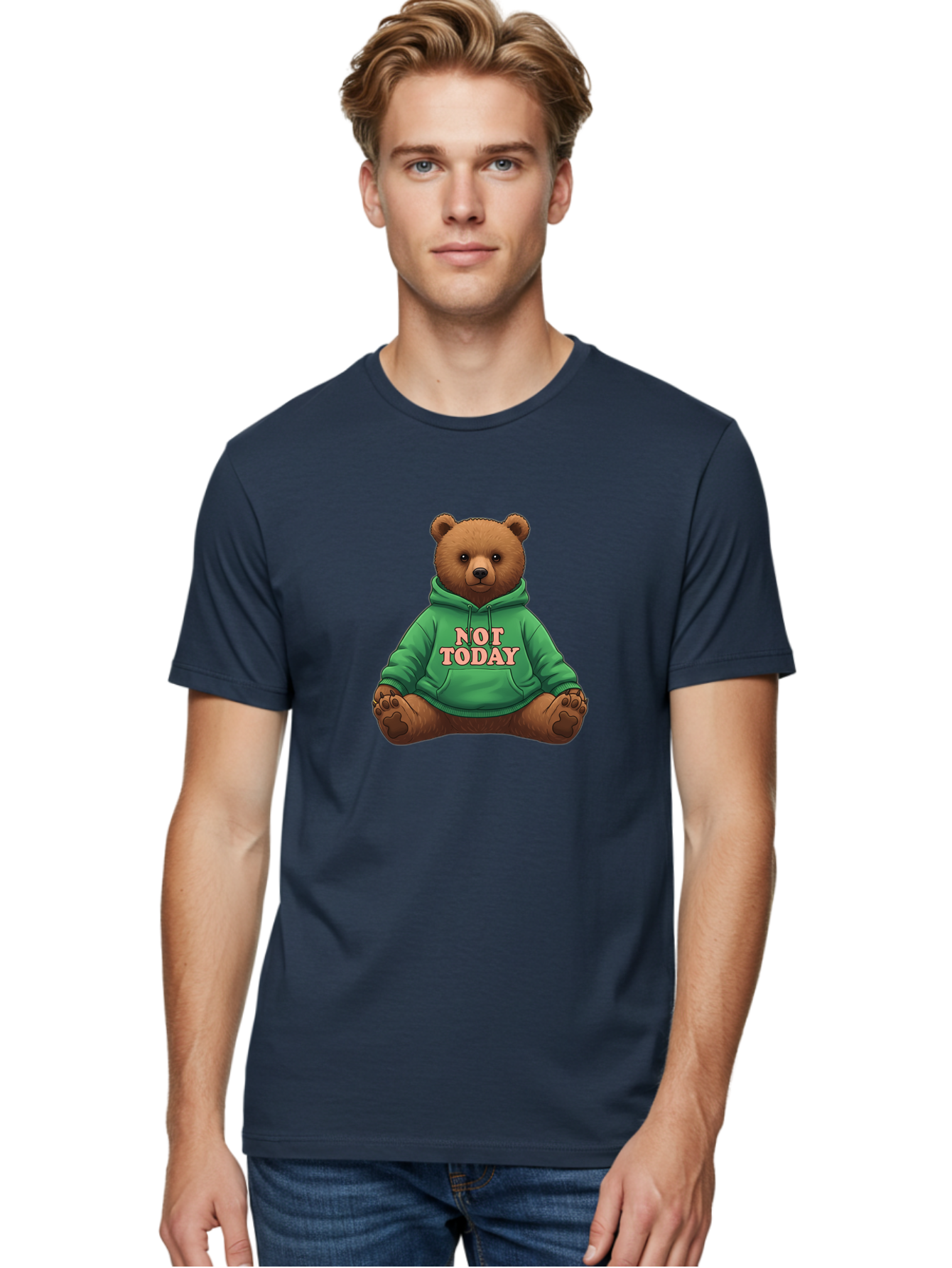 Not-Today-Bear-1 Men'S Graphic Tee, 100% Cotton, Comfortable Casual Summer Wear, Machine Washable, Vintage Camera, Old Camera, Antique Camera, Black Camera, Classic Photography, Photography Equipment, Nostalgic Device, Film Camera, Camera Art Bak957