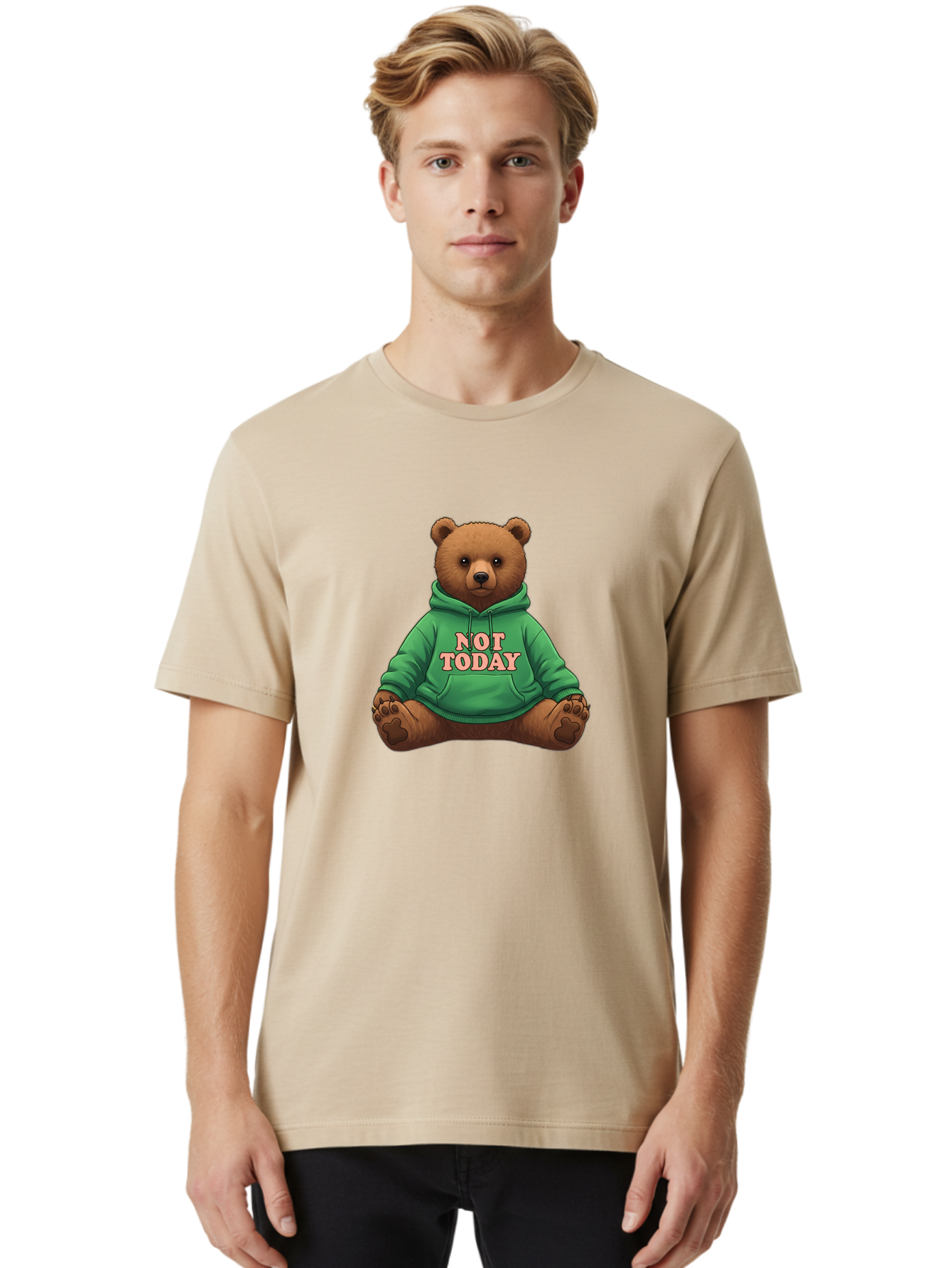 Not-Today-Bear-1 Men'S Graphic Tee, 100% Cotton, Comfortable Casual Summer Wear, Machine Washable, Vintage Camera, Old Camera, Antique Camera, Black Camera, Classic Photography, Photography Equipment, Nostalgic Device, Film Camera, Camera Art Bak957