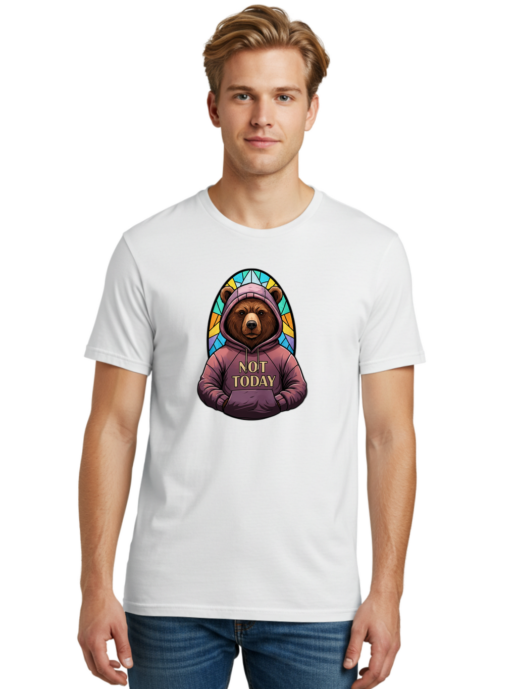 Not-Today-Bear-11 Men'S Graphic Tee, 100% Cotton, Comfortable Casual Summer Wear, Machine Washable, Vintage Camera, Old Camera, Antique Camera, Black Camera, Classic Photography, Photography Equipment, Nostalgic Device, Film Camera, Camera Art Bak959