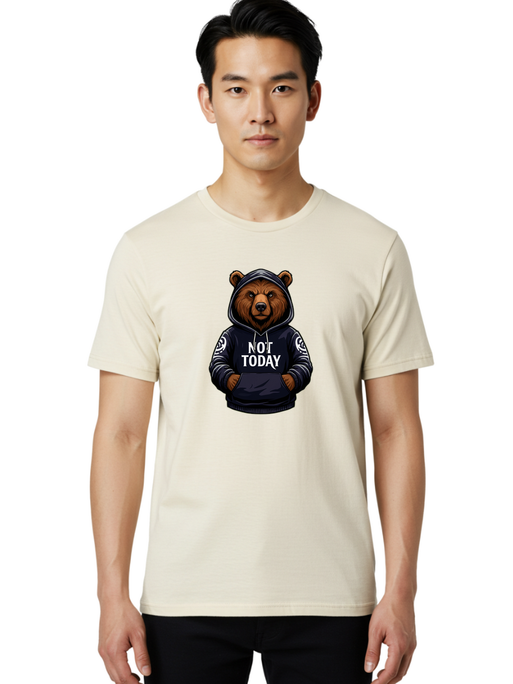 Not-Today-Bear-12 Men'S Graphic Tee, 100% Cotton, Comfortable Casual Summer Wear, Machine Washable, Vintage Camera, Old Camera, Antique Camera, Black Camera, Classic Photography, Photography Equipment, Nostalgic Device, Film Camera, Camera Art Bak960