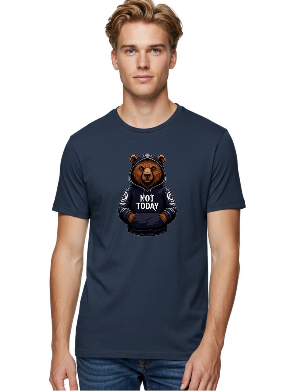 Not-Today-Bear-12 Men'S Graphic Tee, 100% Cotton, Comfortable Casual Summer Wear, Machine Washable, Vintage Camera, Old Camera, Antique Camera, Black Camera, Classic Photography, Photography Equipment, Nostalgic Device, Film Camera, Camera Art Bak960