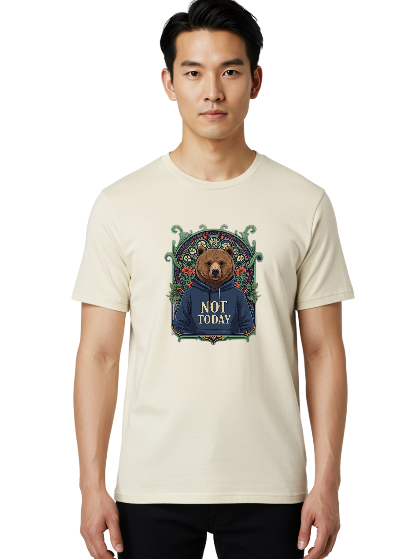 Not-Today-Bear-13 Men'S Graphic Tee, 100% Cotton, Comfortable Casual Summer Wear, Machine Washable, Vintage Camera, Old Camera, Antique Camera, Black Camera, Classic Photography, Photography Equipment, Nostalgic Device, Film Camera, Camera Art Bak961