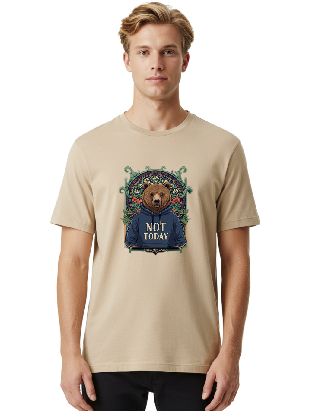 Not-Today-Bear-13 Men'S Graphic Tee, 100% Cotton, Comfortable Casual Summer Wear, Machine Washable, Vintage Camera, Old Camera, Antique Camera, Black Camera, Classic Photography, Photography Equipment, Nostalgic Device, Film Camera, Camera Art Bak961