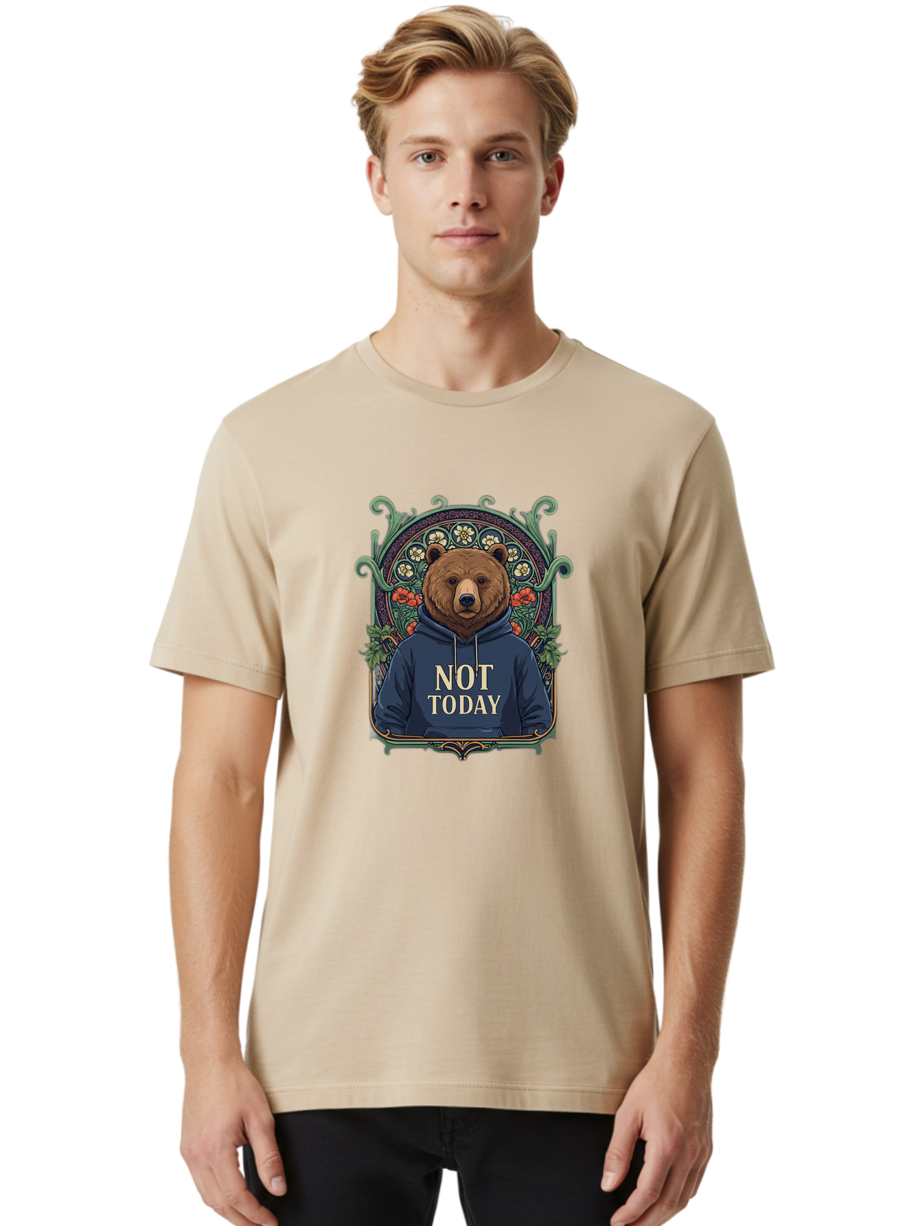 Not-Today-Bear-13 Men'S Graphic Tee, 100% Cotton, Comfortable Casual Summer Wear, Machine Washable, Vintage Camera, Old Camera, Antique Camera, Black Camera, Classic Photography, Photography Equipment, Nostalgic Device, Film Camera, Camera Art Bak961