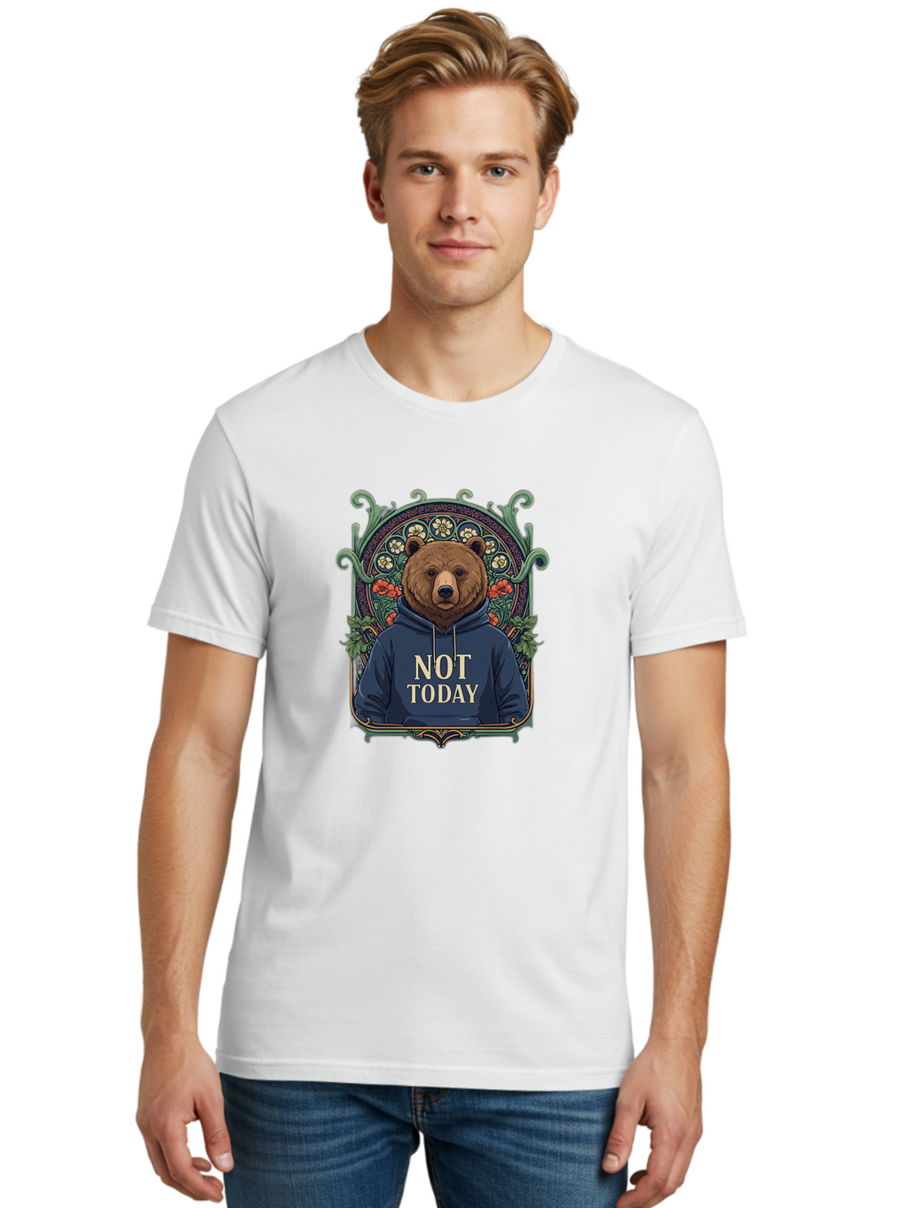 Not-Today-Bear-13 Men'S Graphic Tee, 100% Cotton, Comfortable Casual Summer Wear, Machine Washable, Vintage Camera, Old Camera, Antique Camera, Black Camera, Classic Photography, Photography Equipment, Nostalgic Device, Film Camera, Camera Art Bak961
