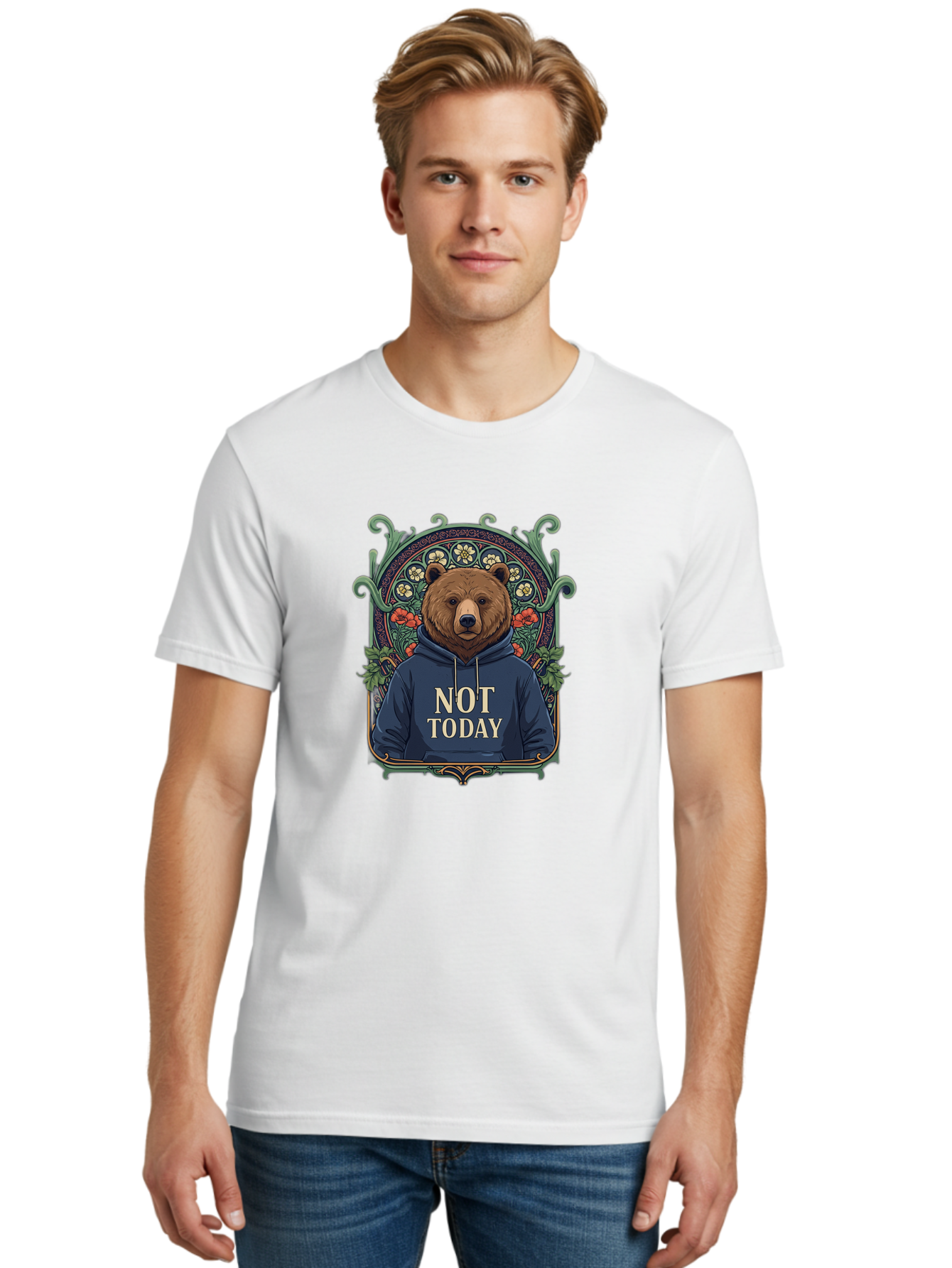 Not-Today-Bear-13 Men'S Graphic Tee, 100% Cotton, Comfortable Casual Summer Wear, Machine Washable, Vintage Camera, Old Camera, Antique Camera, Black Camera, Classic Photography, Photography Equipment, Nostalgic Device, Film Camera, Camera Art Bak961