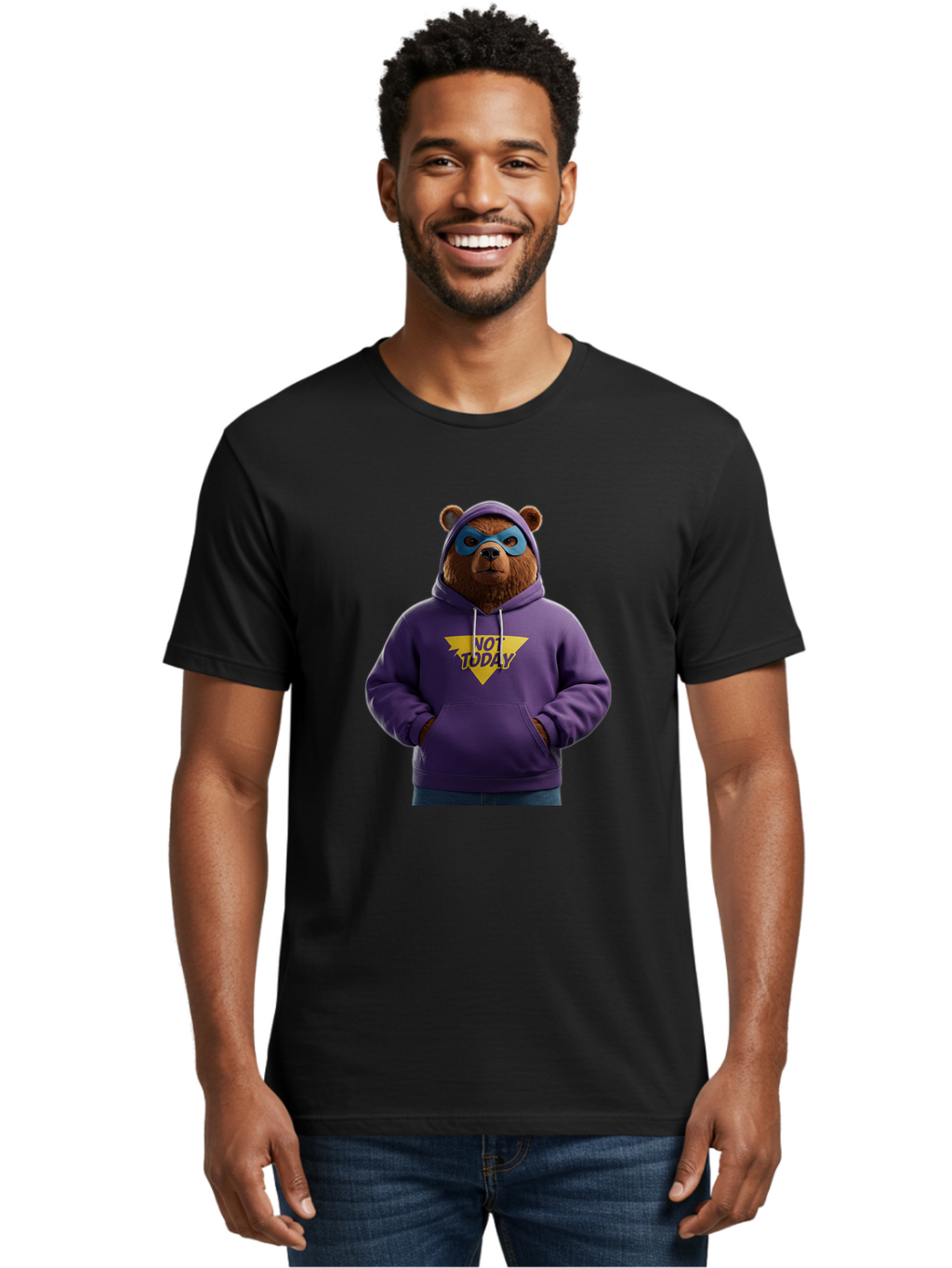Not-Today-Bear-14 Men'S Graphic Tee, 100% Cotton, Comfortable Casual Summer Wear, Machine Washable, Vintage Camera, Old Camera, Antique Camera, Black Camera, Classic Photography, Photography Equipment, Nostalgic Device, Film Camera, Camera Art Bak962