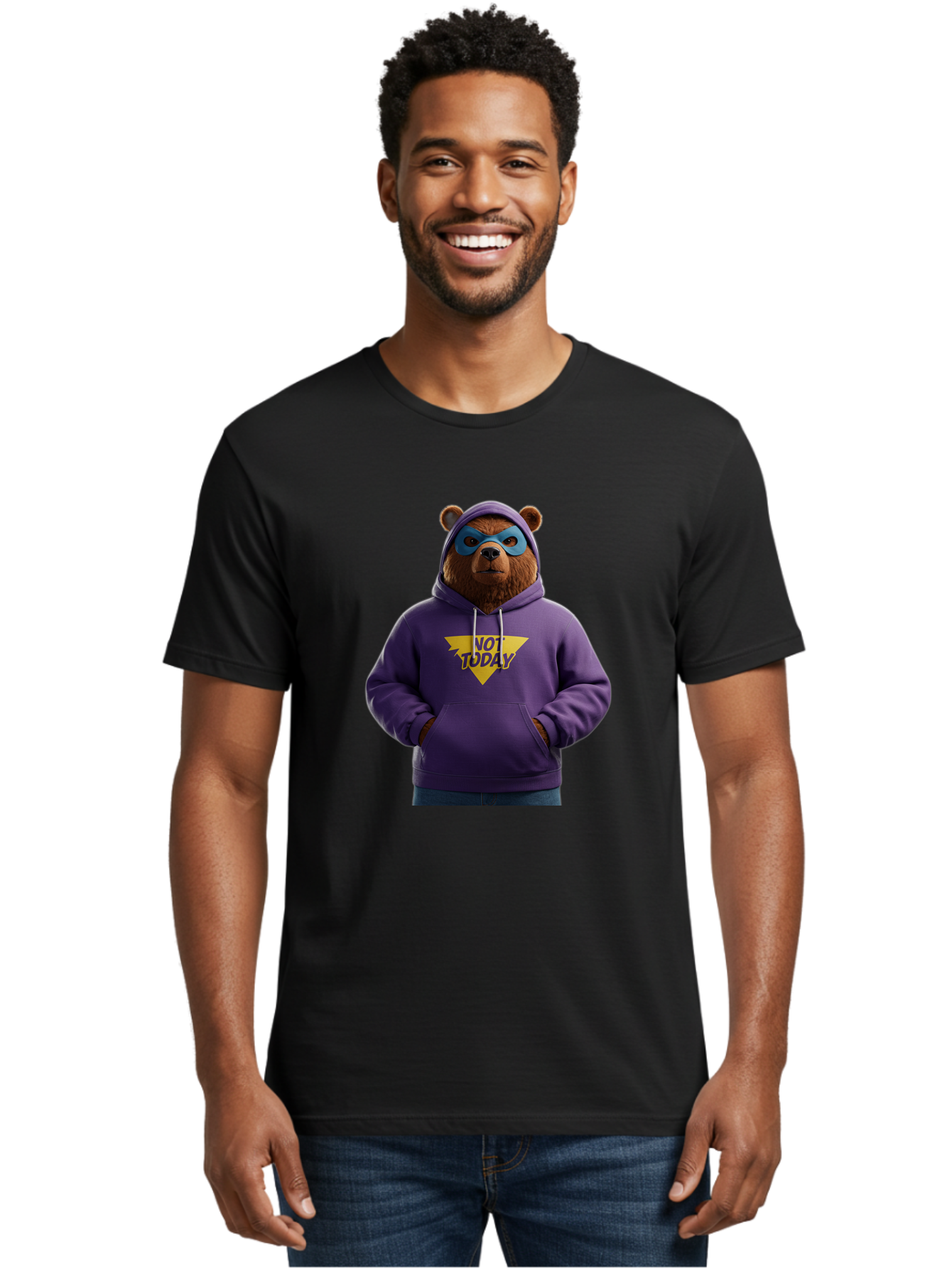 Not-Today-Bear-14 Men'S Graphic Tee, 100% Cotton, Comfortable Casual Summer Wear, Machine Washable, Vintage Camera, Old Camera, Antique Camera, Black Camera, Classic Photography, Photography Equipment, Nostalgic Device, Film Camera, Camera Art Bak962