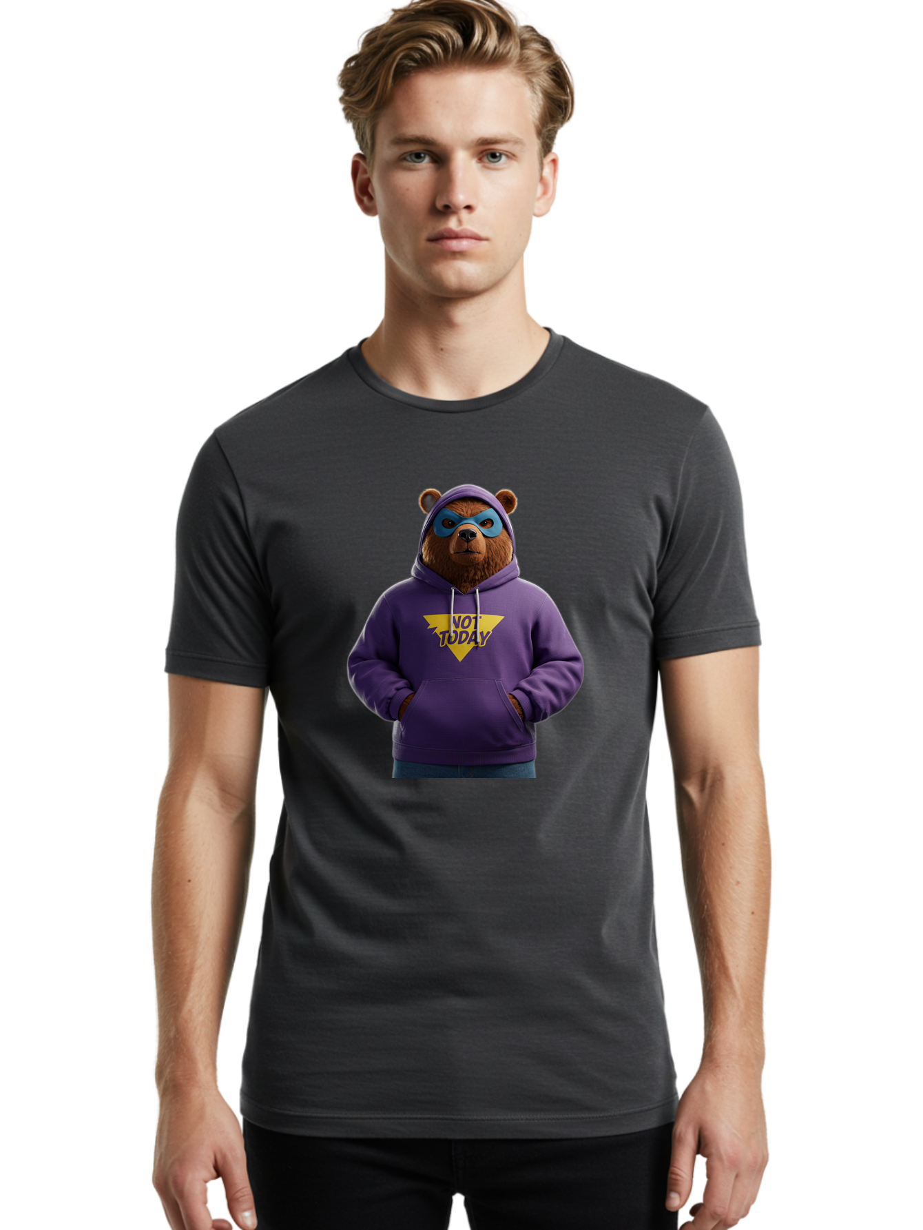 Not-Today-Bear-14 Men'S Graphic Tee, 100% Cotton, Comfortable Casual Summer Wear, Machine Washable, Vintage Camera, Old Camera, Antique Camera, Black Camera, Classic Photography, Photography Equipment, Nostalgic Device, Film Camera, Camera Art Bak962