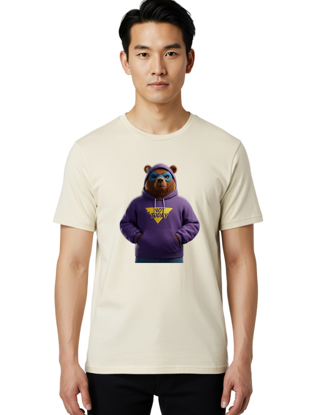 Not-Today-Bear-14 Men'S Graphic Tee, 100% Cotton, Comfortable Casual Summer Wear, Machine Washable, Vintage Camera, Old Camera, Antique Camera, Black Camera, Classic Photography, Photography Equipment, Nostalgic Device, Film Camera, Camera Art Bak962