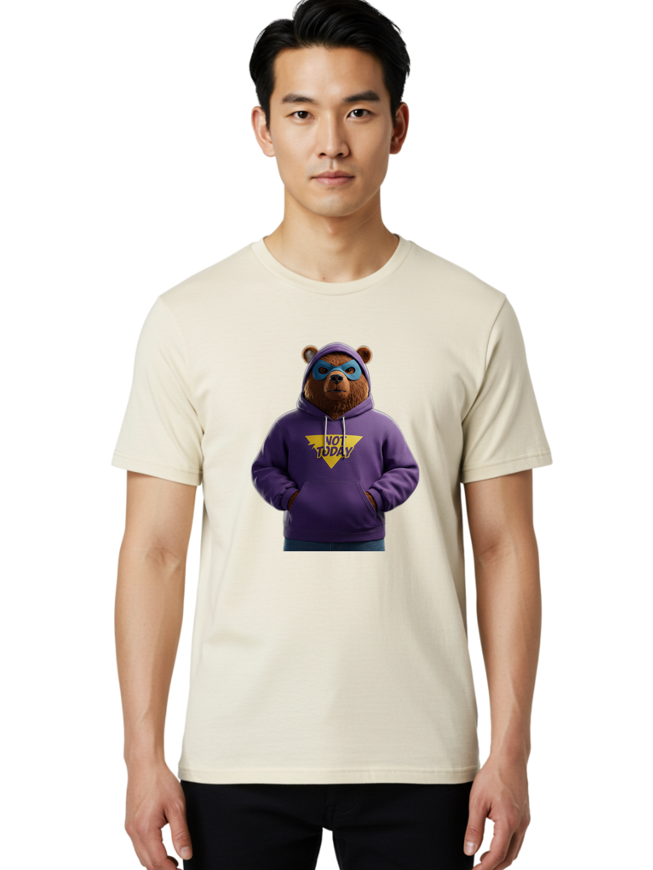 Not-Today-Bear-14 Men'S Graphic Tee, 100% Cotton, Comfortable Casual Summer Wear, Machine Washable, Vintage Camera, Old Camera, Antique Camera, Black Camera, Classic Photography, Photography Equipment, Nostalgic Device, Film Camera, Camera Art Bak962