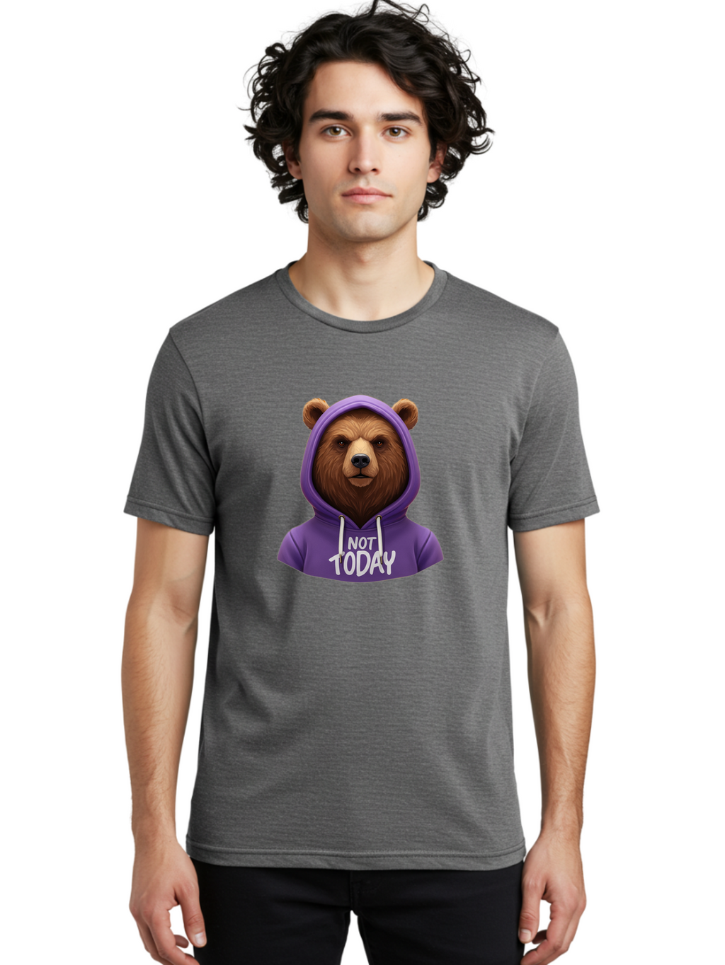 Not-Today-Bear-2 Men'S Graphic Tee, 100% Cotton, Comfortable Casual Summer Wear, Machine Washable, Vintage Camera, Old Camera, Antique Camera, Black Camera, Classic Photography, Photography Equipment, Nostalgic Device, Film Camera, Camera Art Bak963