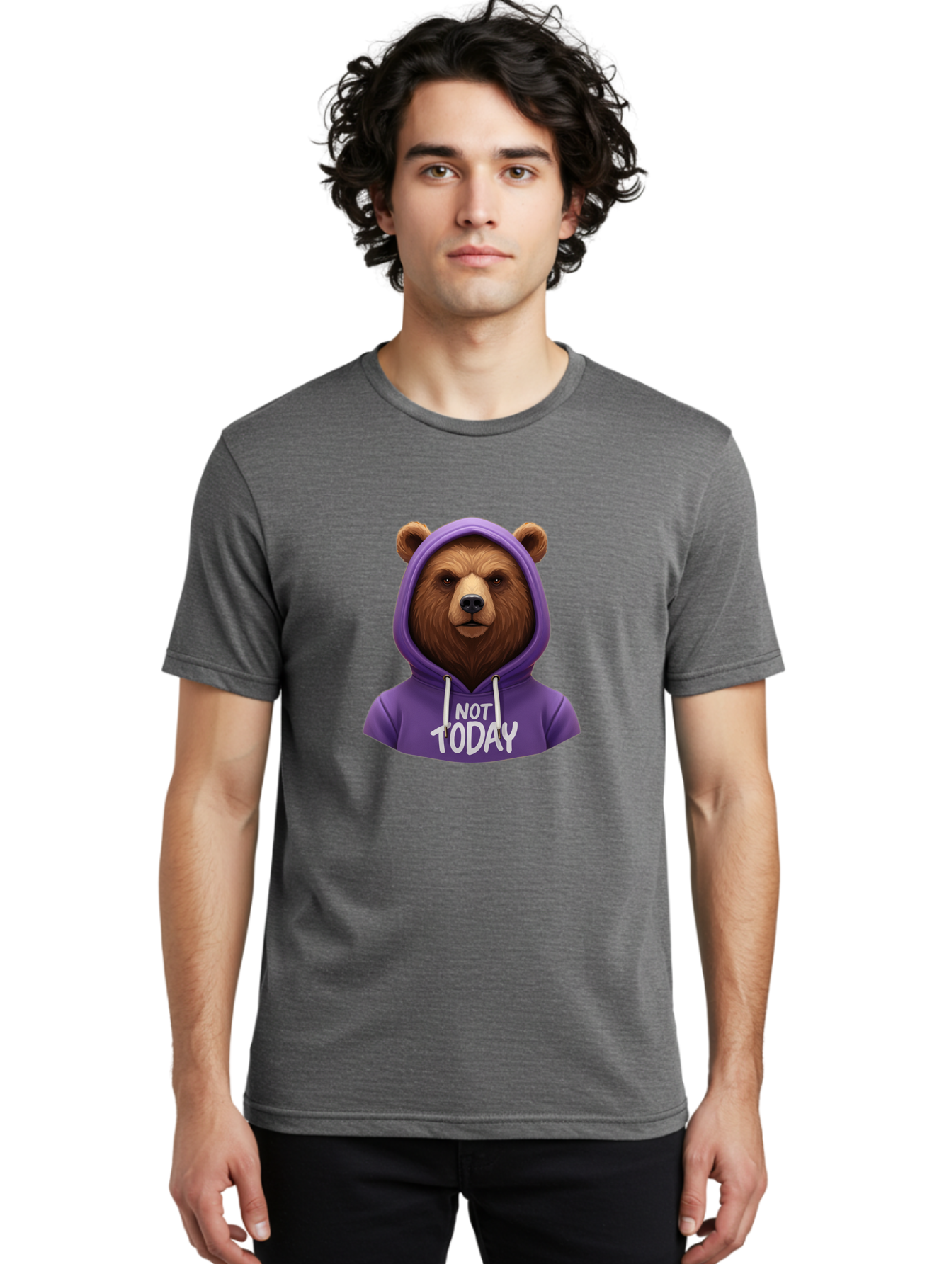 Not-Today-Bear-2 Men'S Graphic Tee, 100% Cotton, Comfortable Casual Summer Wear, Machine Washable, Vintage Camera, Old Camera, Antique Camera, Black Camera, Classic Photography, Photography Equipment, Nostalgic Device, Film Camera, Camera Art Bak963
