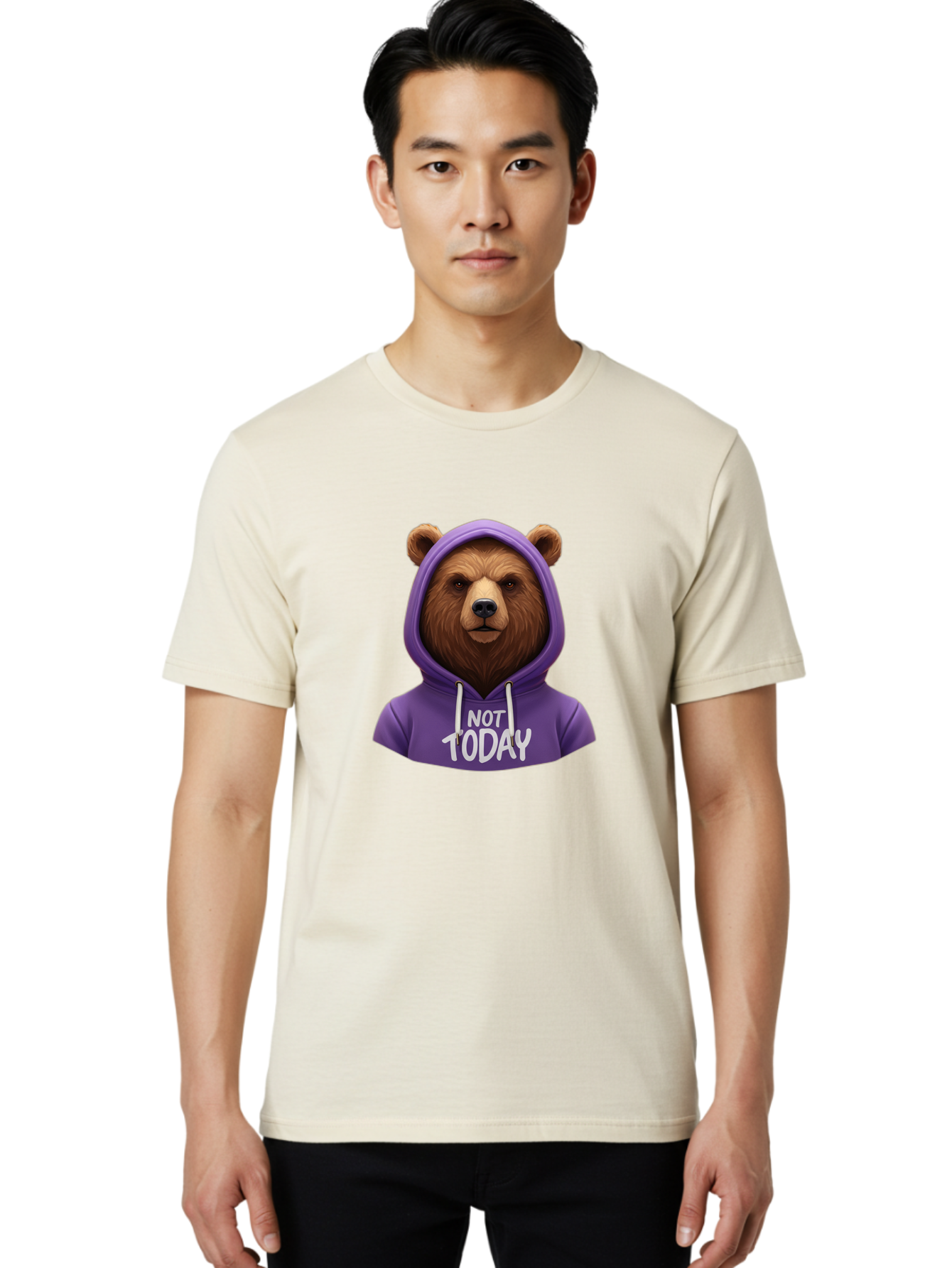 Not-Today-Bear-2 Men'S Graphic Tee, 100% Cotton, Comfortable Casual Summer Wear, Machine Washable, Vintage Camera, Old Camera, Antique Camera, Black Camera, Classic Photography, Photography Equipment, Nostalgic Device, Film Camera, Camera Art Bak963