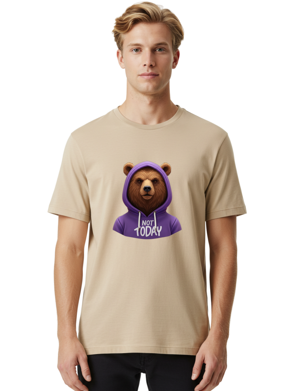 Not-Today-Bear-2 Men'S Graphic Tee, 100% Cotton, Comfortable Casual Summer Wear, Machine Washable, Vintage Camera, Old Camera, Antique Camera, Black Camera, Classic Photography, Photography Equipment, Nostalgic Device, Film Camera, Camera Art Bak963