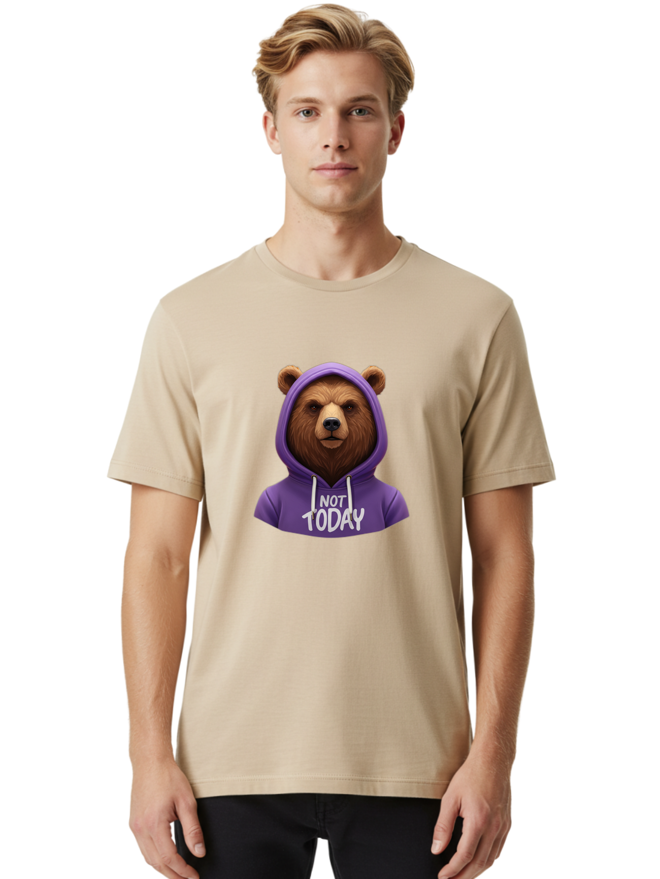 Not-Today-Bear-2 Men'S Graphic Tee, 100% Cotton, Comfortable Casual Summer Wear, Machine Washable, Vintage Camera, Old Camera, Antique Camera, Black Camera, Classic Photography, Photography Equipment, Nostalgic Device, Film Camera, Camera Art Bak963