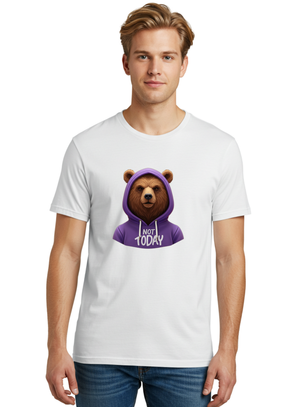 Not-Today-Bear-2 Men'S Graphic Tee, 100% Cotton, Comfortable Casual Summer Wear, Machine Washable, Vintage Camera, Old Camera, Antique Camera, Black Camera, Classic Photography, Photography Equipment, Nostalgic Device, Film Camera, Camera Art Bak963