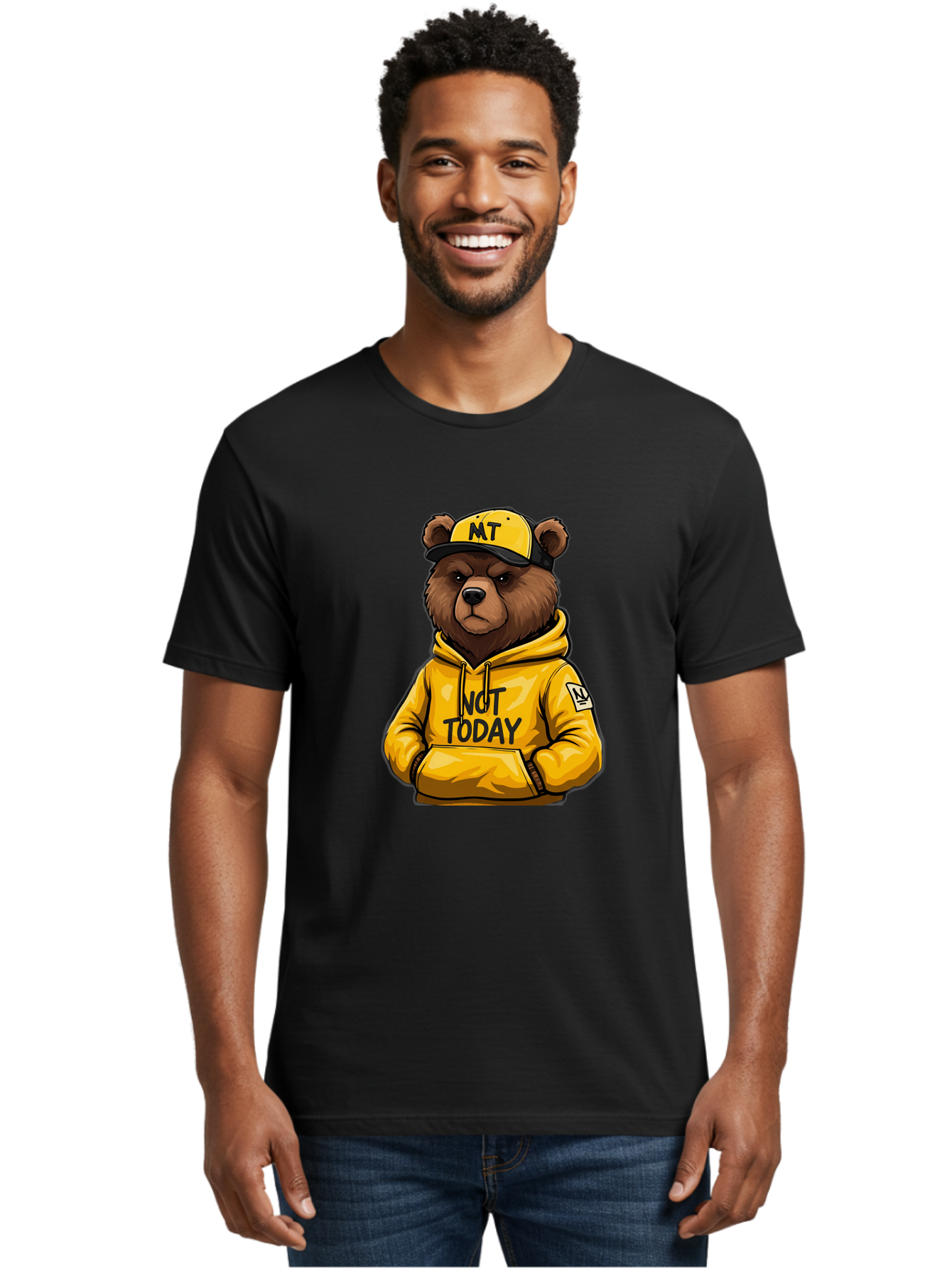 Not-Today-Bear-3 Men'S Graphic Tee, 100% Cotton, Comfortable Casual Summer Wear, Machine Washable, Vintage Camera, Old Camera, Antique Camera, Black Camera, Classic Photography, Photography Equipment, Nostalgic Device, Film Camera, Camera Art Bak964