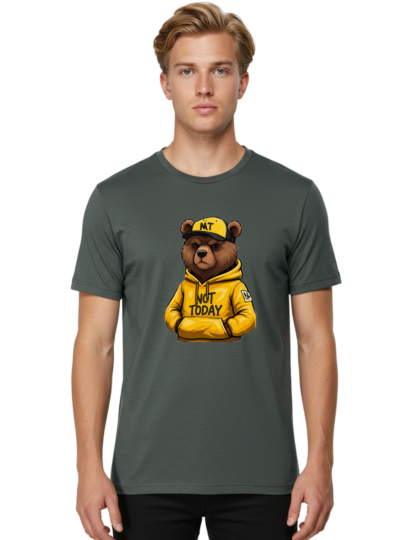 Not-Today-Bear-3 Men'S Graphic Tee, 100% Cotton, Comfortable Casual Summer Wear, Machine Washable, Vintage Camera, Old Camera, Antique Camera, Black Camera, Classic Photography, Photography Equipment, Nostalgic Device, Film Camera, Camera Art Bak964