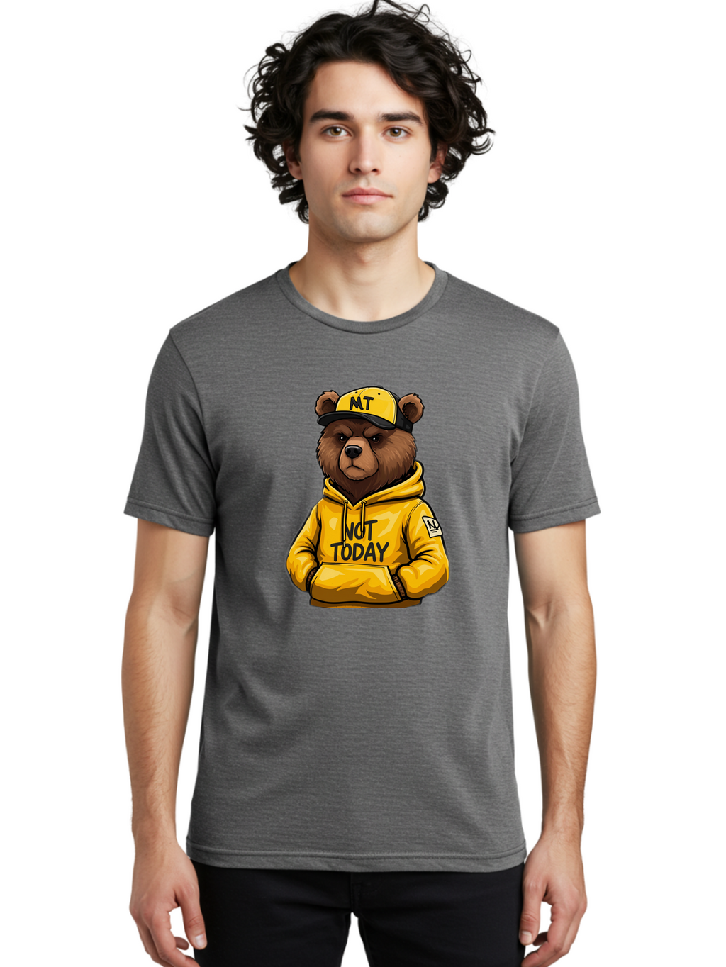 Not-Today-Bear-3 Men'S Graphic Tee, 100% Cotton, Comfortable Casual Summer Wear, Machine Washable, Vintage Camera, Old Camera, Antique Camera, Black Camera, Classic Photography, Photography Equipment, Nostalgic Device, Film Camera, Camera Art Bak964
