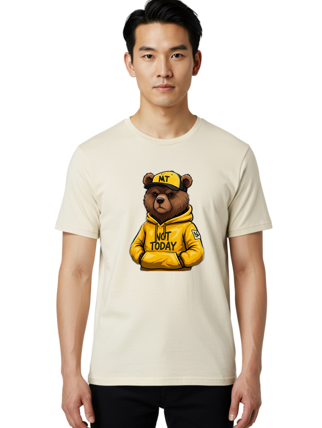 Not-Today-Bear-3 Men'S Graphic Tee, 100% Cotton, Comfortable Casual Summer Wear, Machine Washable, Vintage Camera, Old Camera, Antique Camera, Black Camera, Classic Photography, Photography Equipment, Nostalgic Device, Film Camera, Camera Art Bak964