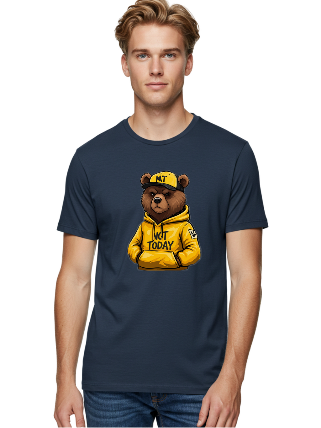 Not-Today-Bear-3 Men'S Graphic Tee, 100% Cotton, Comfortable Casual Summer Wear, Machine Washable, Vintage Camera, Old Camera, Antique Camera, Black Camera, Classic Photography, Photography Equipment, Nostalgic Device, Film Camera, Camera Art Bak964
