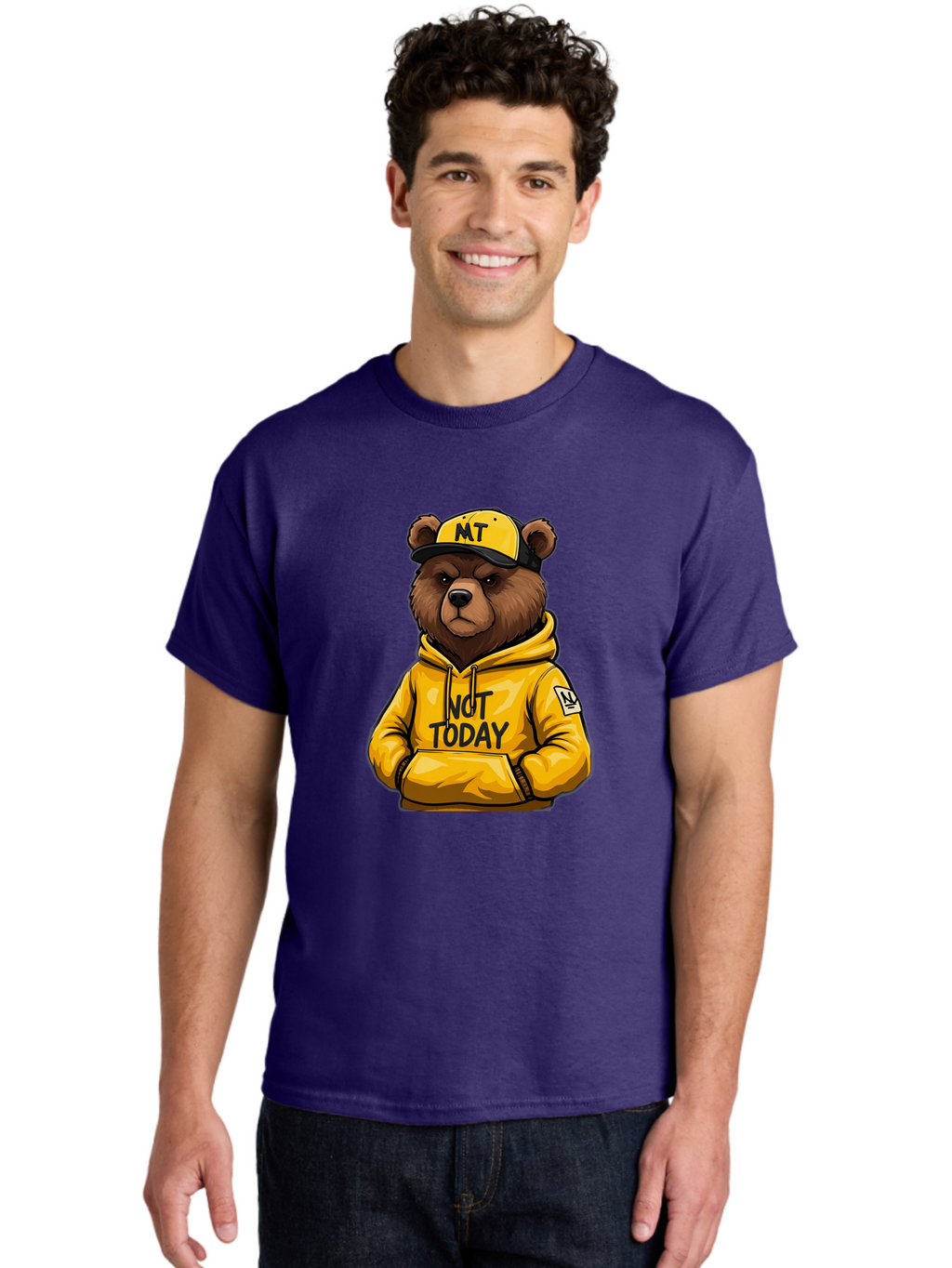 Not-Today-Bear-3 Men'S Graphic Tee, 100% Cotton, Comfortable Casual Summer Wear, Machine Washable, Vintage Camera, Old Camera, Antique Camera, Black Camera, Classic Photography, Photography Equipment, Nostalgic Device, Film Camera, Camera Art Bak964