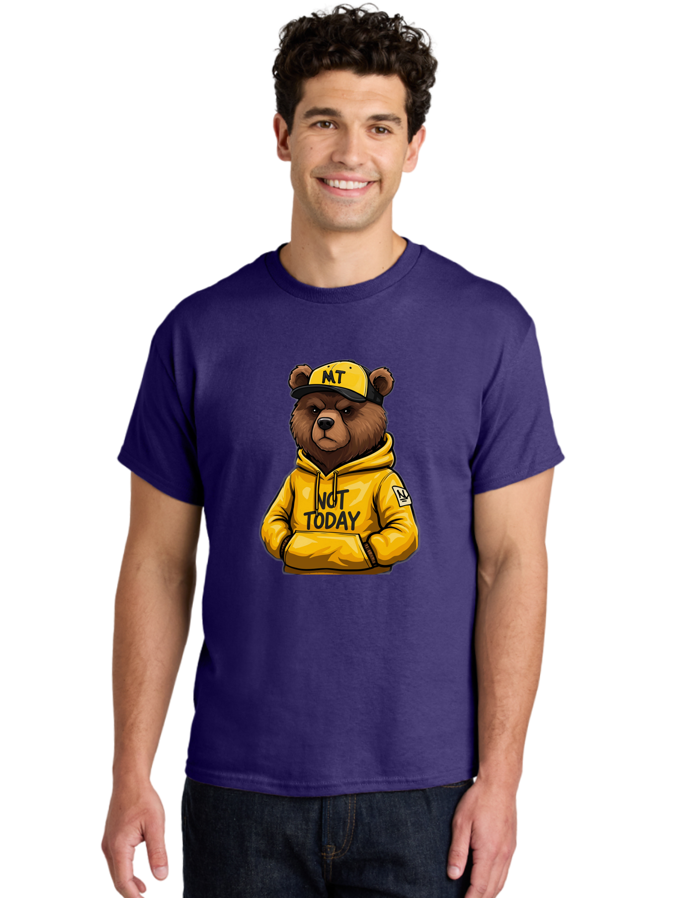 Not-Today-Bear-3 Men'S Graphic Tee, 100% Cotton, Comfortable Casual Summer Wear, Machine Washable, Vintage Camera, Old Camera, Antique Camera, Black Camera, Classic Photography, Photography Equipment, Nostalgic Device, Film Camera, Camera Art Bak964