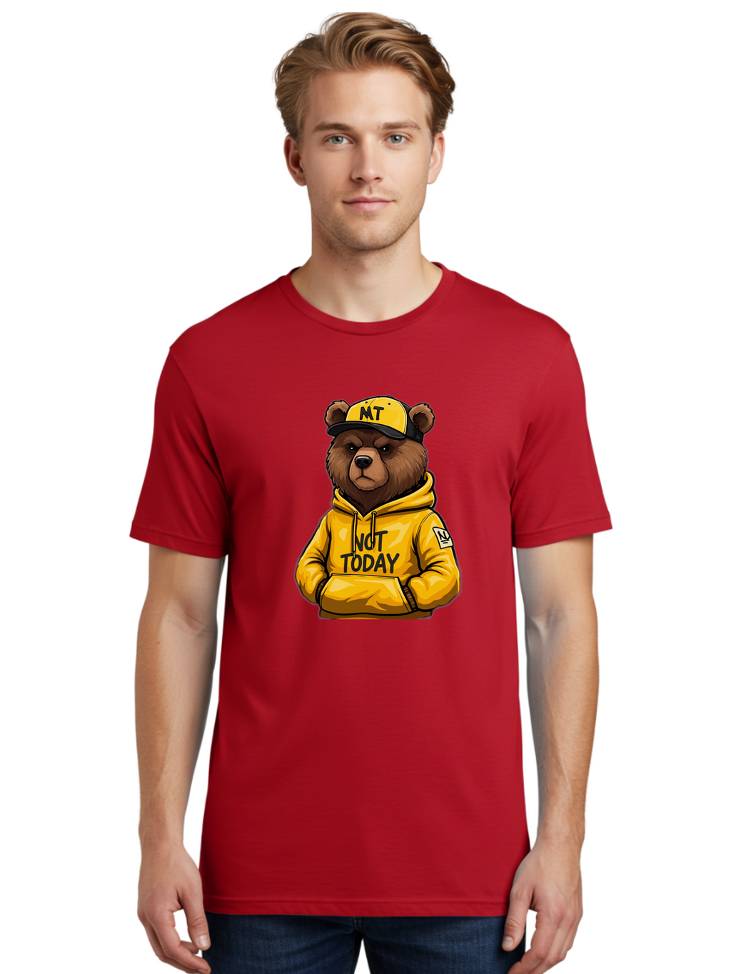 Not-Today-Bear-3 Men'S Graphic Tee, 100% Cotton, Comfortable Casual Summer Wear, Machine Washable, Vintage Camera, Old Camera, Antique Camera, Black Camera, Classic Photography, Photography Equipment, Nostalgic Device, Film Camera, Camera Art Bak964
