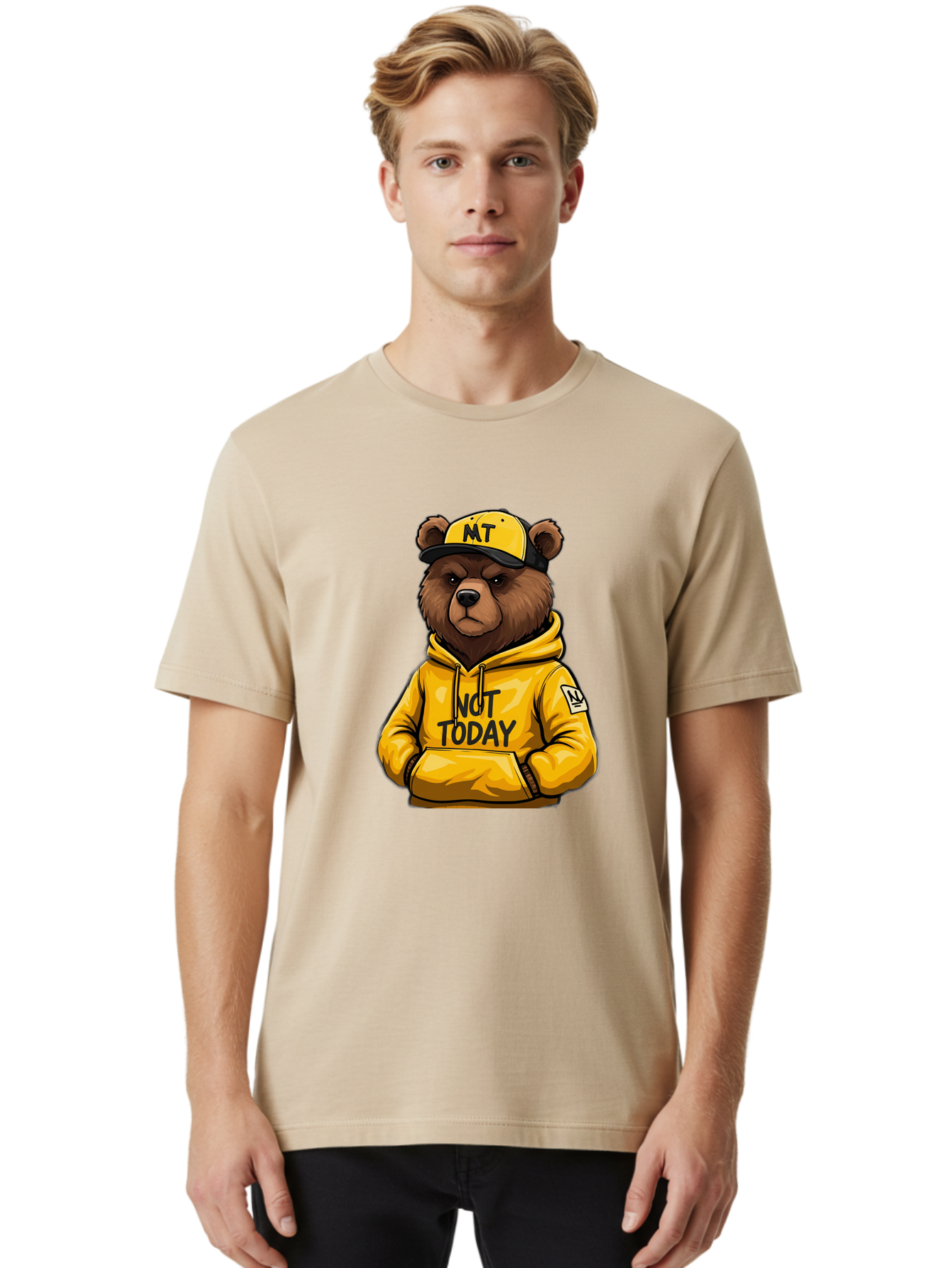 Not-Today-Bear-3 Men'S Graphic Tee, 100% Cotton, Comfortable Casual Summer Wear, Machine Washable, Vintage Camera, Old Camera, Antique Camera, Black Camera, Classic Photography, Photography Equipment, Nostalgic Device, Film Camera, Camera Art Bak964