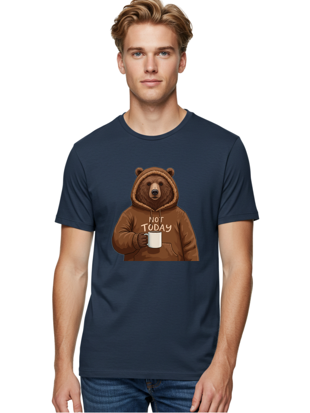 Not-Today-Bear-4 Men'S Graphic Tee, 100% Cotton, Comfortable Casual Summer Wear, Machine Washable, Vintage Camera, Old Camera, Antique Camera, Black Camera, Classic Photography, Photography Equipment, Nostalgic Device, Film Camera, Camera Art Bak965