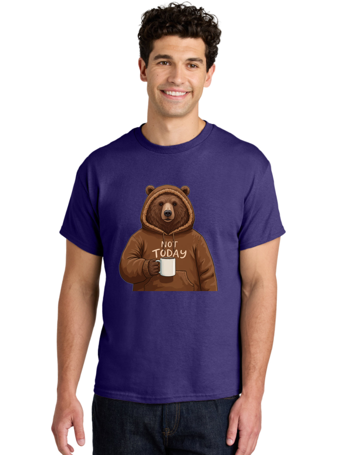 Not-Today-Bear-4 Men'S Graphic Tee, 100% Cotton, Comfortable Casual Summer Wear, Machine Washable, Vintage Camera, Old Camera, Antique Camera, Black Camera, Classic Photography, Photography Equipment, Nostalgic Device, Film Camera, Camera Art Bak965