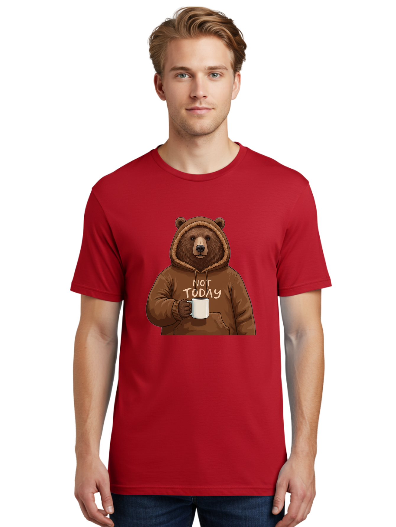 Not-Today-Bear-4 Men'S Graphic Tee, 100% Cotton, Comfortable Casual Summer Wear, Machine Washable, Vintage Camera, Old Camera, Antique Camera, Black Camera, Classic Photography, Photography Equipment, Nostalgic Device, Film Camera, Camera Art Bak965