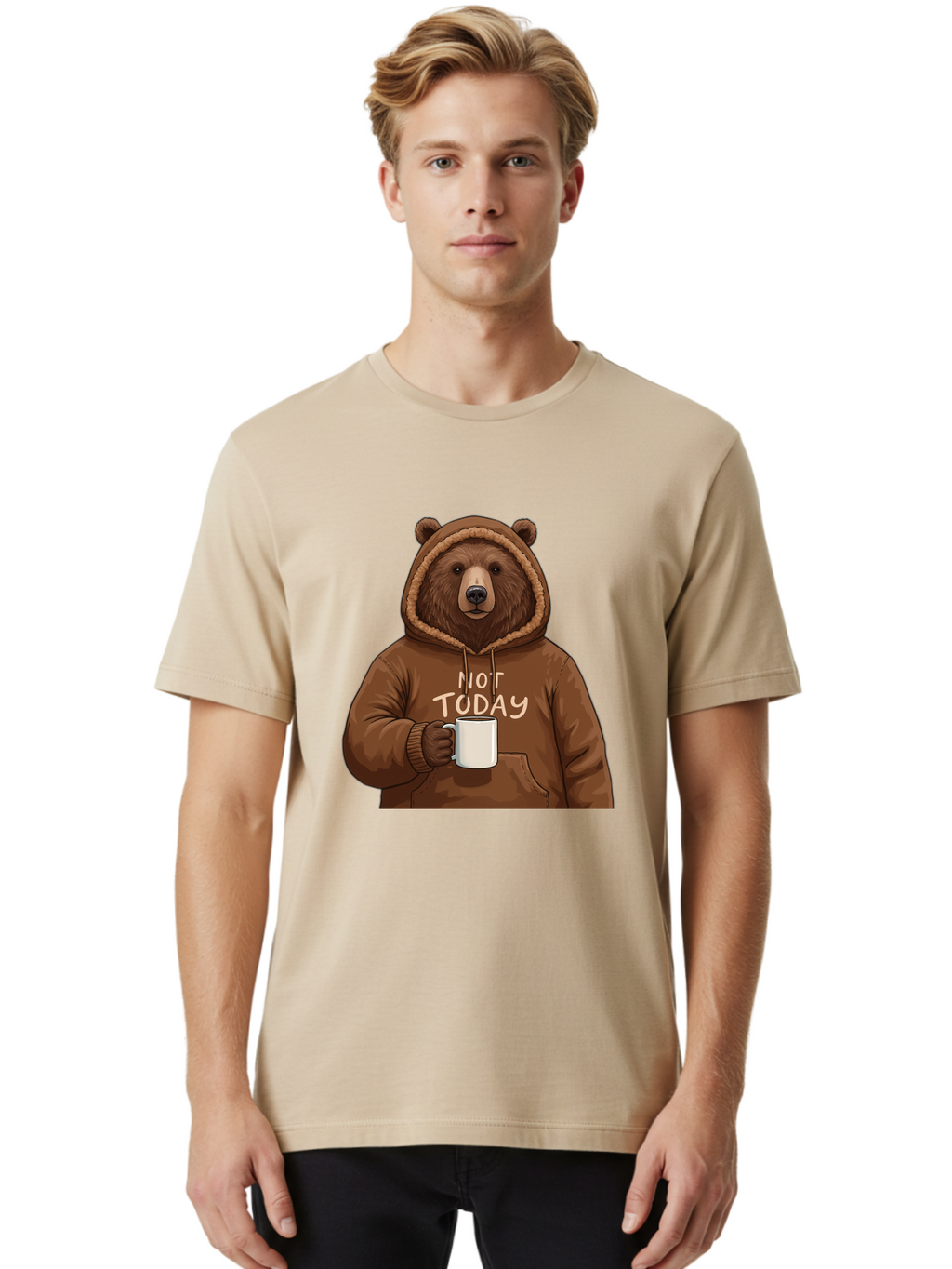 Not-Today-Bear-4 Men'S Graphic Tee, 100% Cotton, Comfortable Casual Summer Wear, Machine Washable, Vintage Camera, Old Camera, Antique Camera, Black Camera, Classic Photography, Photography Equipment, Nostalgic Device, Film Camera, Camera Art Bak965