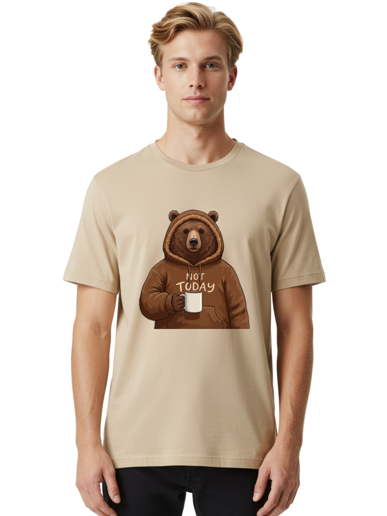 Not-Today-Bear-4 Men'S Graphic Tee, 100% Cotton, Comfortable Casual Summer Wear, Machine Washable, Vintage Camera, Old Camera, Antique Camera, Black Camera, Classic Photography, Photography Equipment, Nostalgic Device, Film Camera, Camera Art Bak965