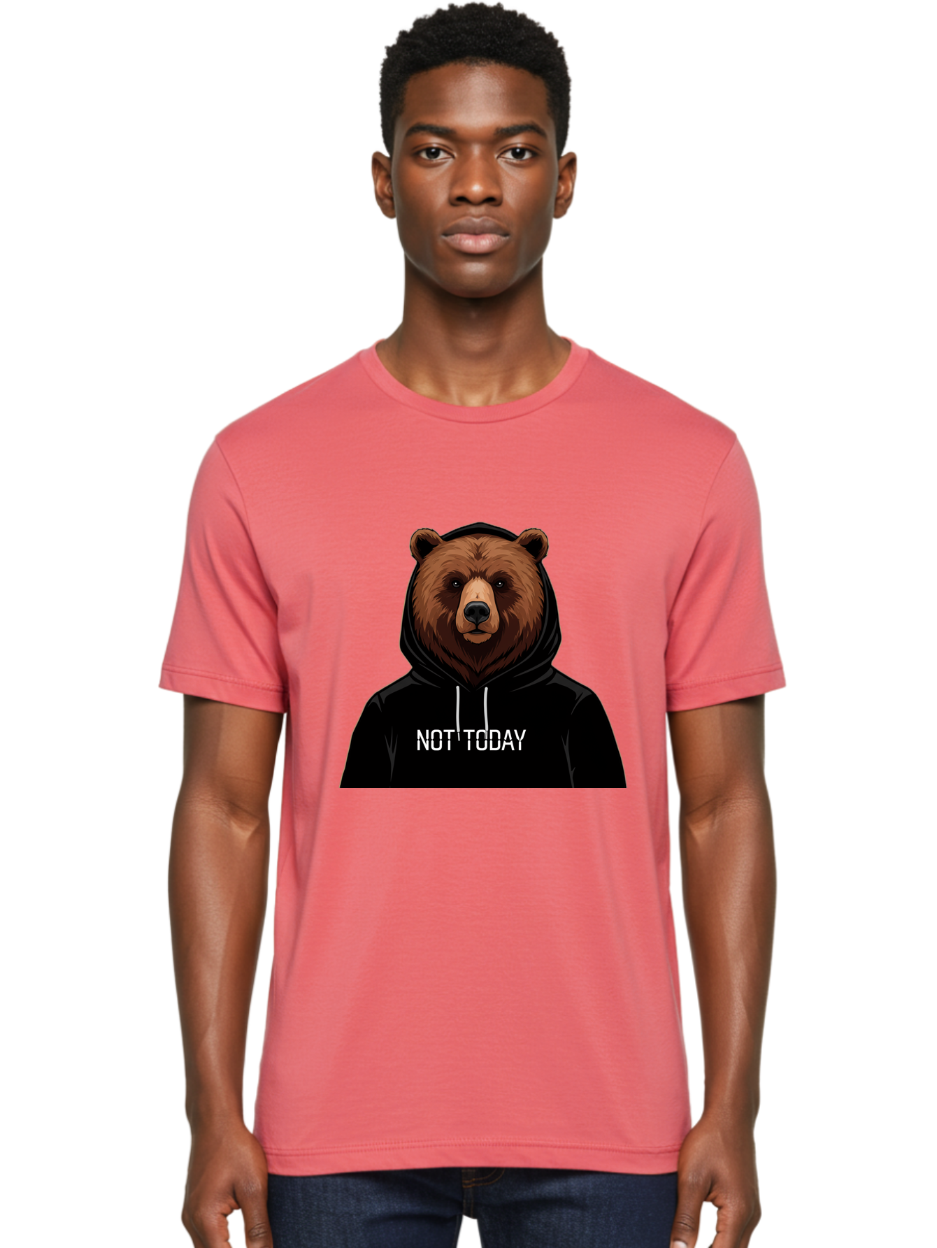 Not-Today-Bear-5 Men'S Graphic Tee, 100% Cotton, Comfortable Casual Summer Wear, Machine Washable, Vintage Camera, Old Camera, Antique Camera, Black Camera, Classic Photography, Photography Equipment, Nostalgic Device, Film Camera, Camera Art Bak966