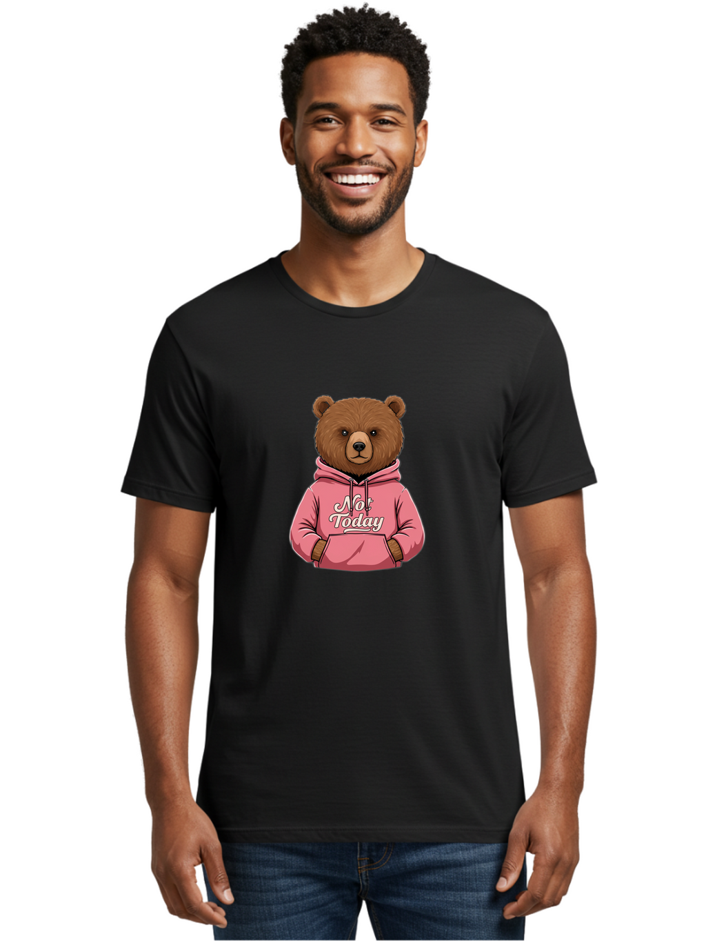 Not-Today-Bear-6 Men'S Graphic Tee, 100% Cotton, Comfortable Casual Summer Wear, Machine Washable, Vintage Camera, Old Camera, Antique Camera, Black Camera, Classic Photography, Photography Equipment, Nostalgic Device, Film Camera, Camera Art Bak967