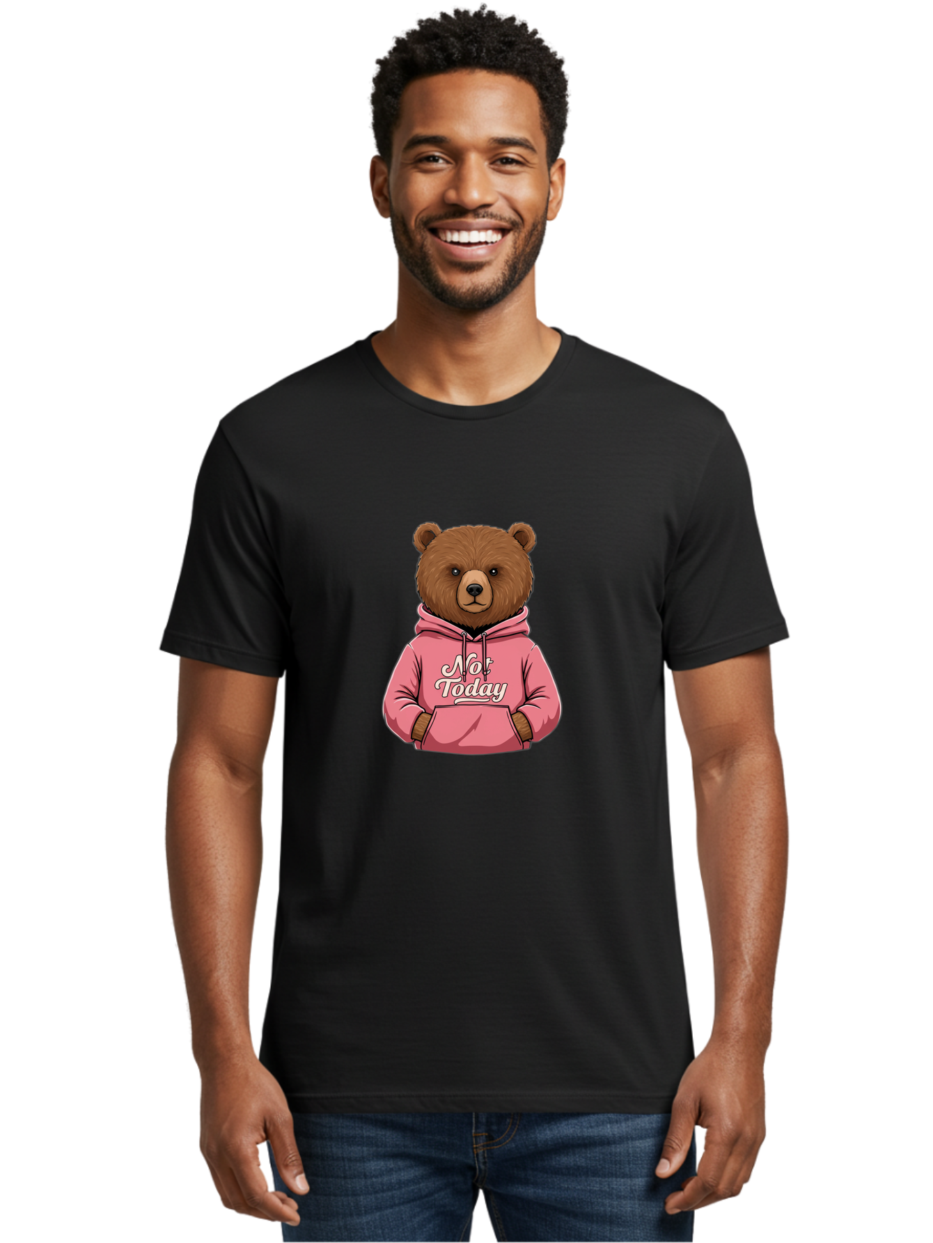 Not-Today-Bear-6 Men'S Graphic Tee, 100% Cotton, Comfortable Casual Summer Wear, Machine Washable, Vintage Camera, Old Camera, Antique Camera, Black Camera, Classic Photography, Photography Equipment, Nostalgic Device, Film Camera, Camera Art Bak967