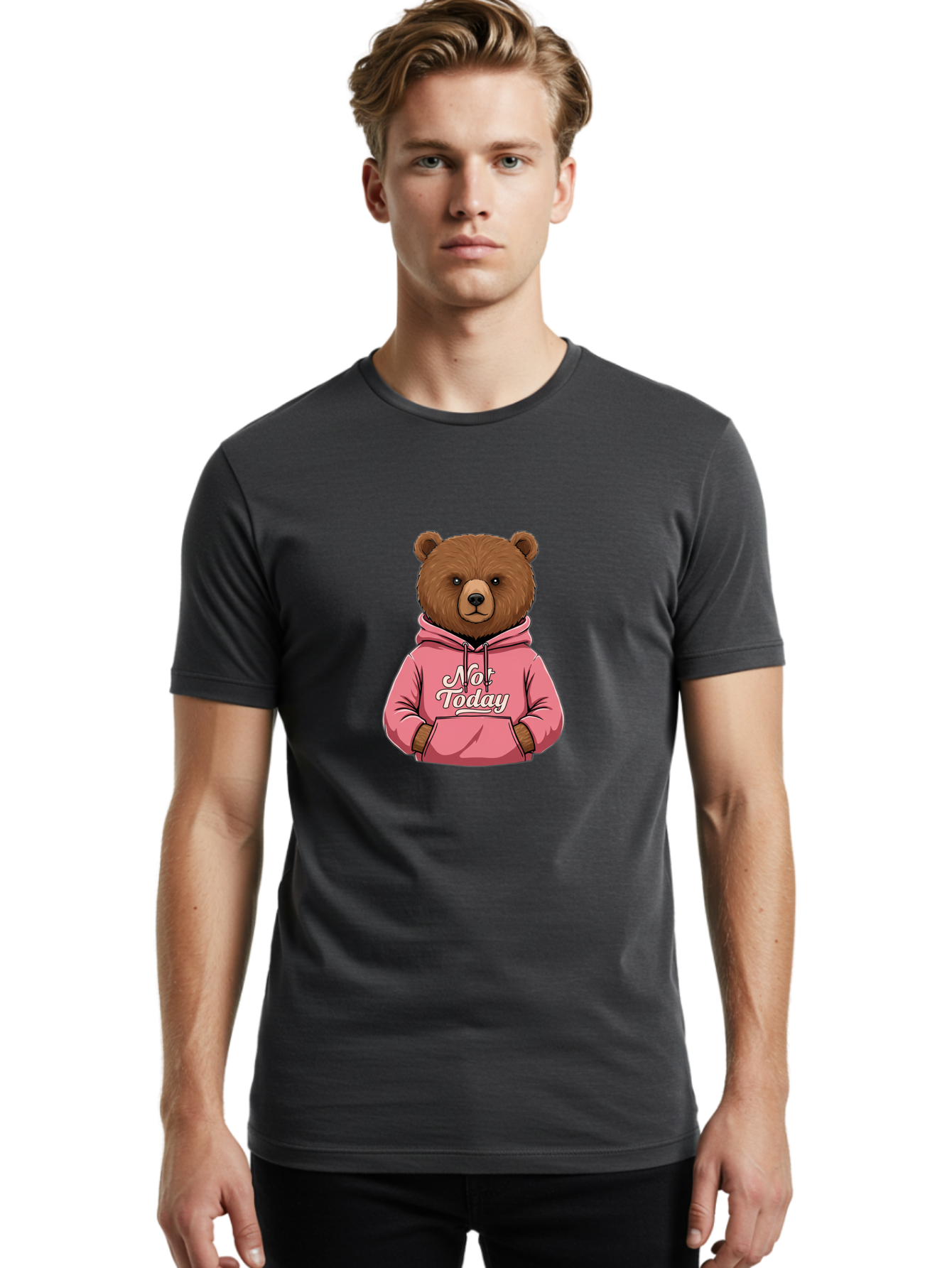 Not-Today-Bear-6 Men'S Graphic Tee, 100% Cotton, Comfortable Casual Summer Wear, Machine Washable, Vintage Camera, Old Camera, Antique Camera, Black Camera, Classic Photography, Photography Equipment, Nostalgic Device, Film Camera, Camera Art Bak967