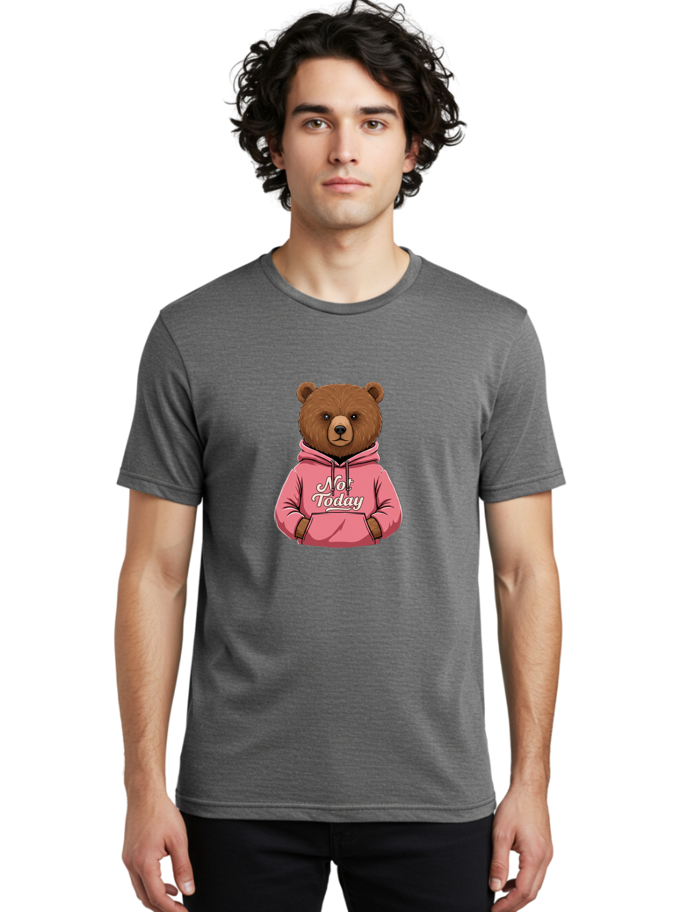 Not-Today-Bear-6 Men'S Graphic Tee, 100% Cotton, Comfortable Casual Summer Wear, Machine Washable, Vintage Camera, Old Camera, Antique Camera, Black Camera, Classic Photography, Photography Equipment, Nostalgic Device, Film Camera, Camera Art Bak967