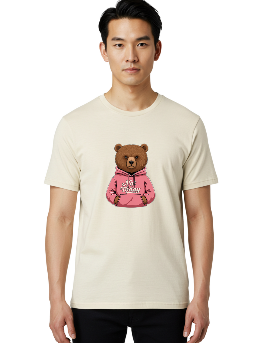 Not-Today-Bear-6 Men'S Graphic Tee, 100% Cotton, Comfortable Casual Summer Wear, Machine Washable, Vintage Camera, Old Camera, Antique Camera, Black Camera, Classic Photography, Photography Equipment, Nostalgic Device, Film Camera, Camera Art Bak967