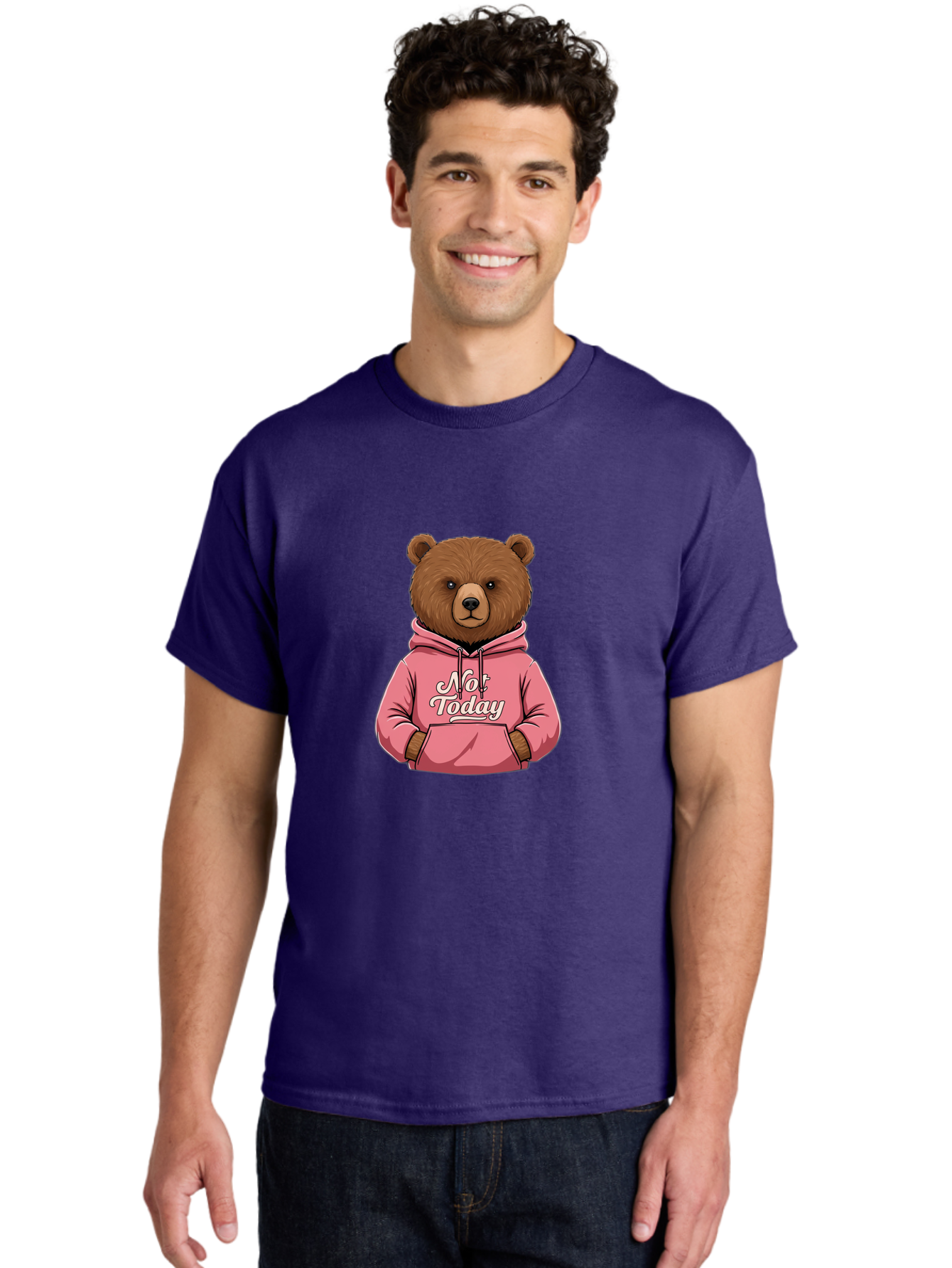 Not-Today-Bear-6 Men'S Graphic Tee, 100% Cotton, Comfortable Casual Summer Wear, Machine Washable, Vintage Camera, Old Camera, Antique Camera, Black Camera, Classic Photography, Photography Equipment, Nostalgic Device, Film Camera, Camera Art Bak967