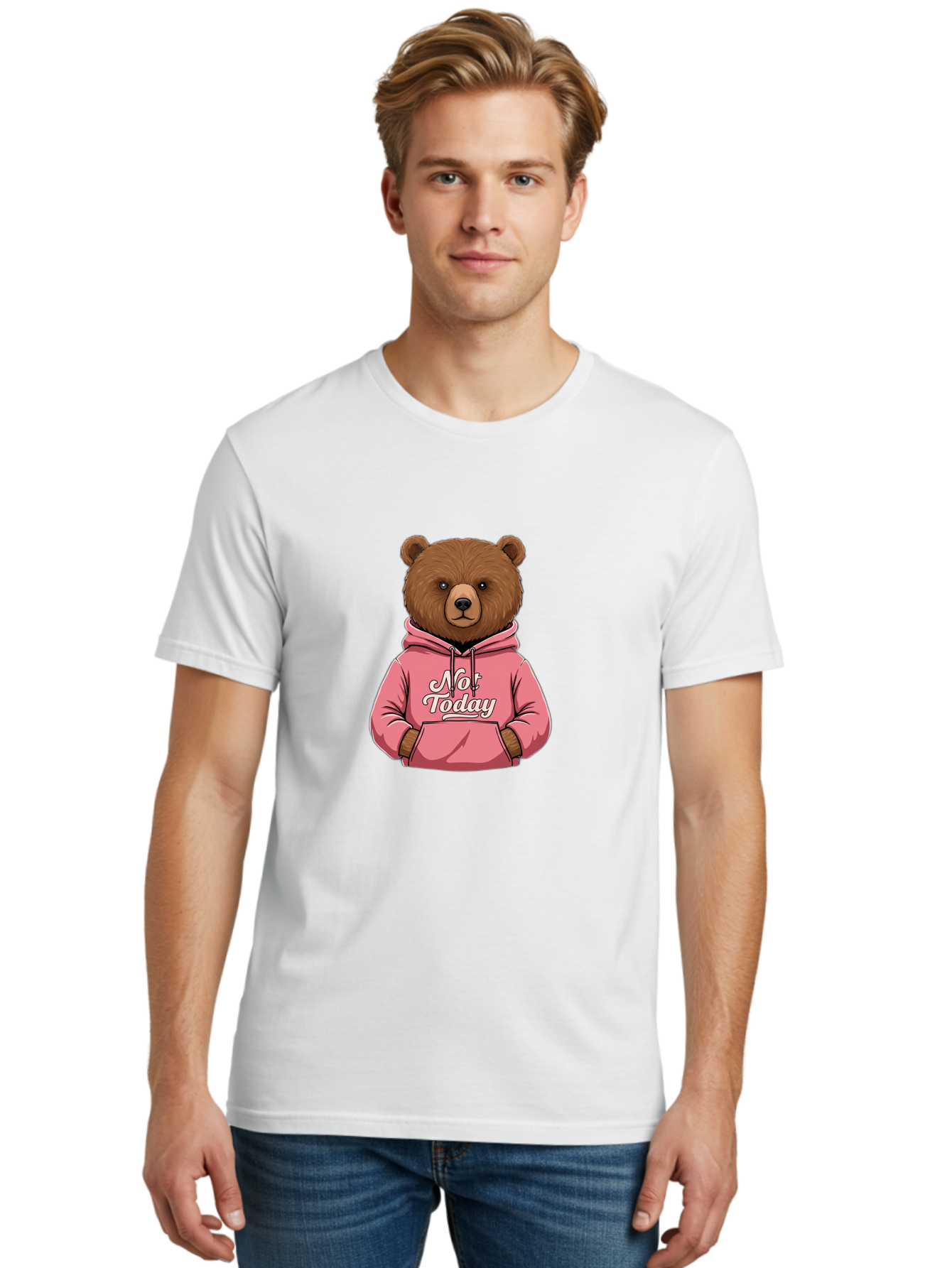 Not-Today-Bear-6 Men'S Graphic Tee, 100% Cotton, Comfortable Casual Summer Wear, Machine Washable, Vintage Camera, Old Camera, Antique Camera, Black Camera, Classic Photography, Photography Equipment, Nostalgic Device, Film Camera, Camera Art Bak967