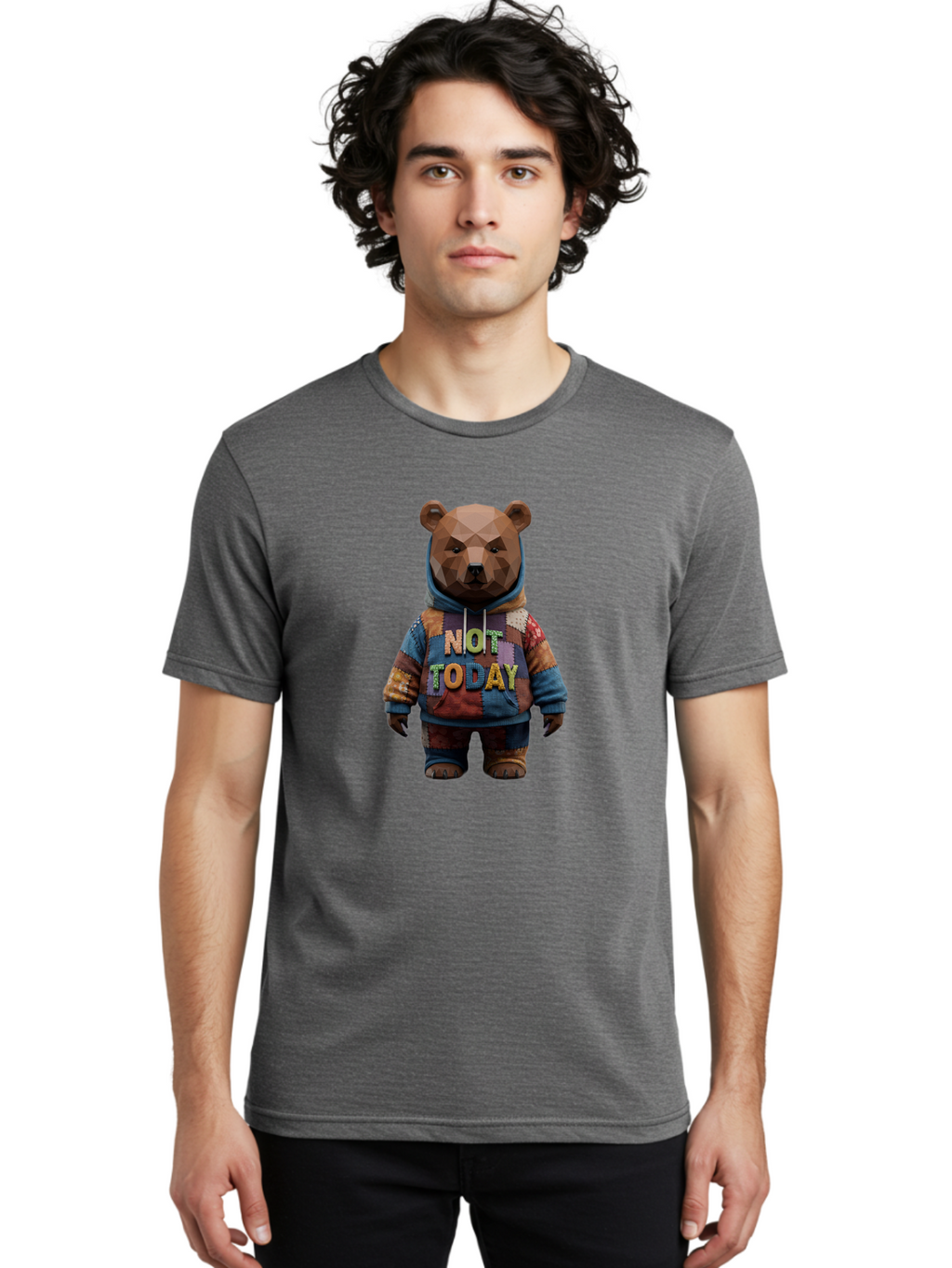 Not-Today-Bear-7 Men'S Graphic Tee, 100% Cotton, Comfortable Casual Summer Wear, Machine Washable, Vintage Camera, Old Camera, Antique Camera, Black Camera, Classic Photography, Photography Equipment, Nostalgic Device, Film Camera, Camera Art Bak968