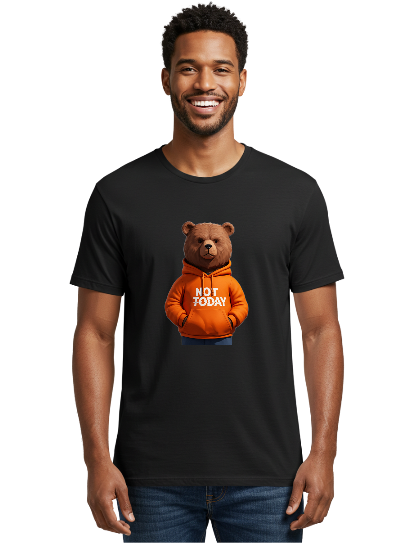 Not-Today-Bear-8 Men'S Graphic Tee, 100% Cotton, Comfortable Casual Summer Wear, Machine Washable, Vintage Camera, Old Camera, Antique Camera, Black Camera, Classic Photography, Photography Equipment, Nostalgic Device, Film Camera, Camera Art Bak969